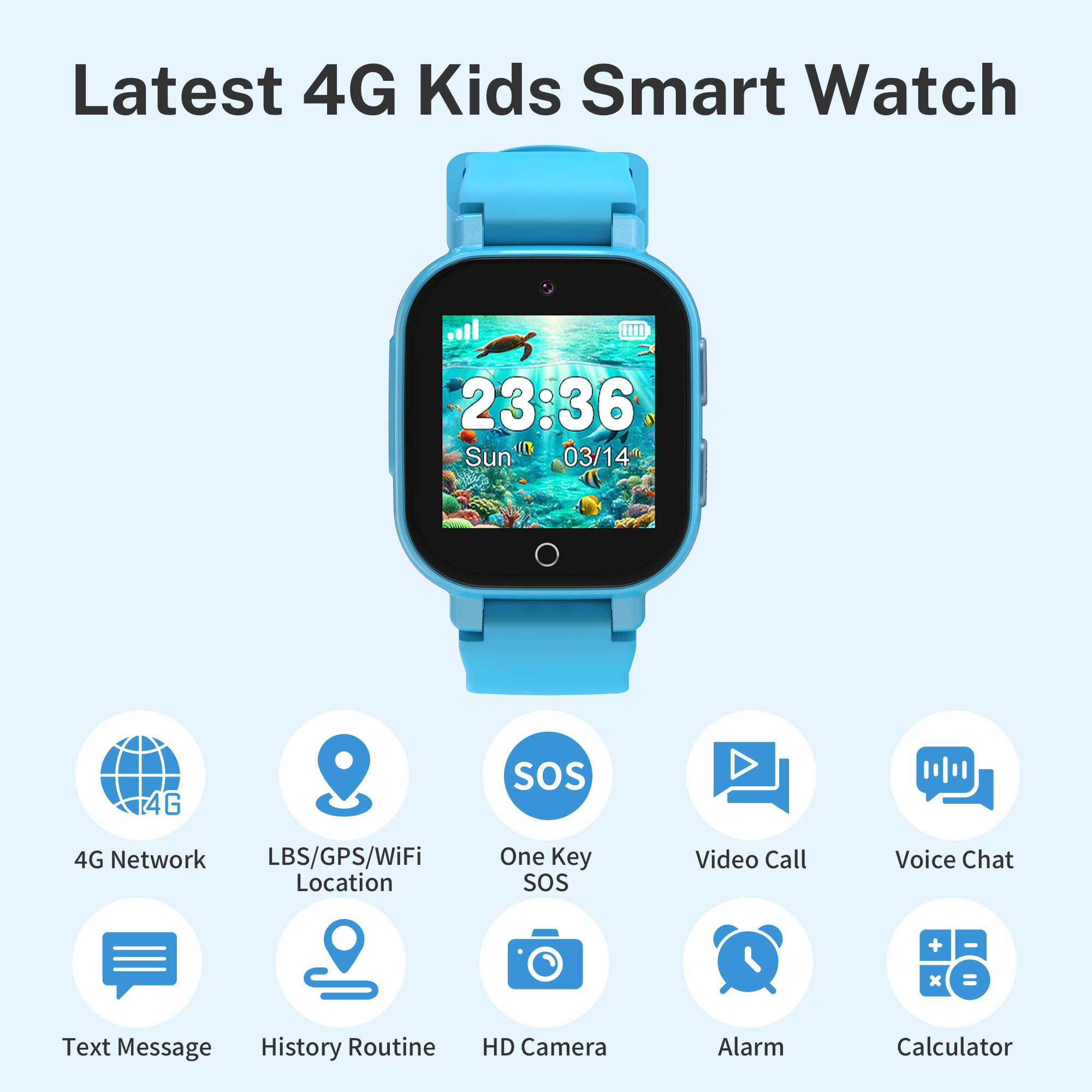4G Kids Smart Watch Boys With Gps Tracker & Video Calling Kids Texting Watch Age 5-12, 12/24 Hr Sos Call Voice Chat Alarm Clock