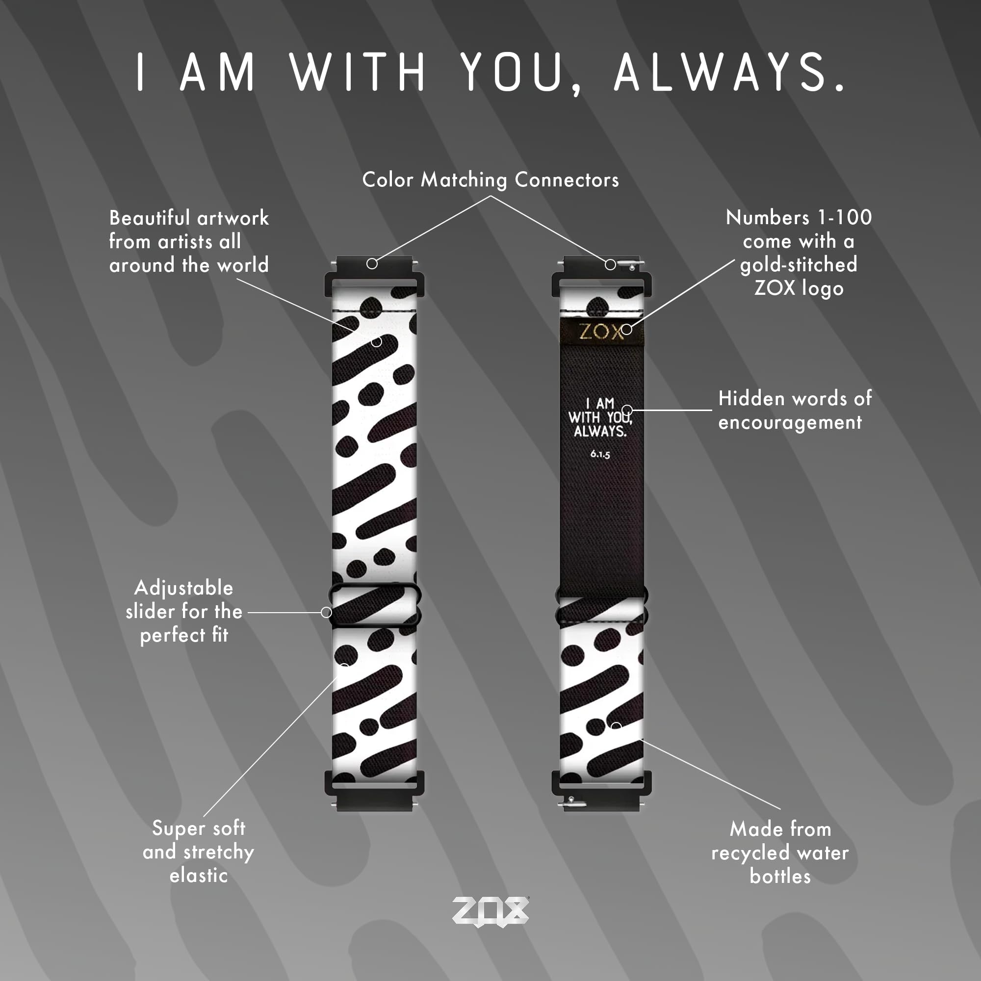 Zox Android Smart Watch Band - I Am With You Always | Soft, Adjustable Elastic Band With Motivational Affirmations And Beautiful