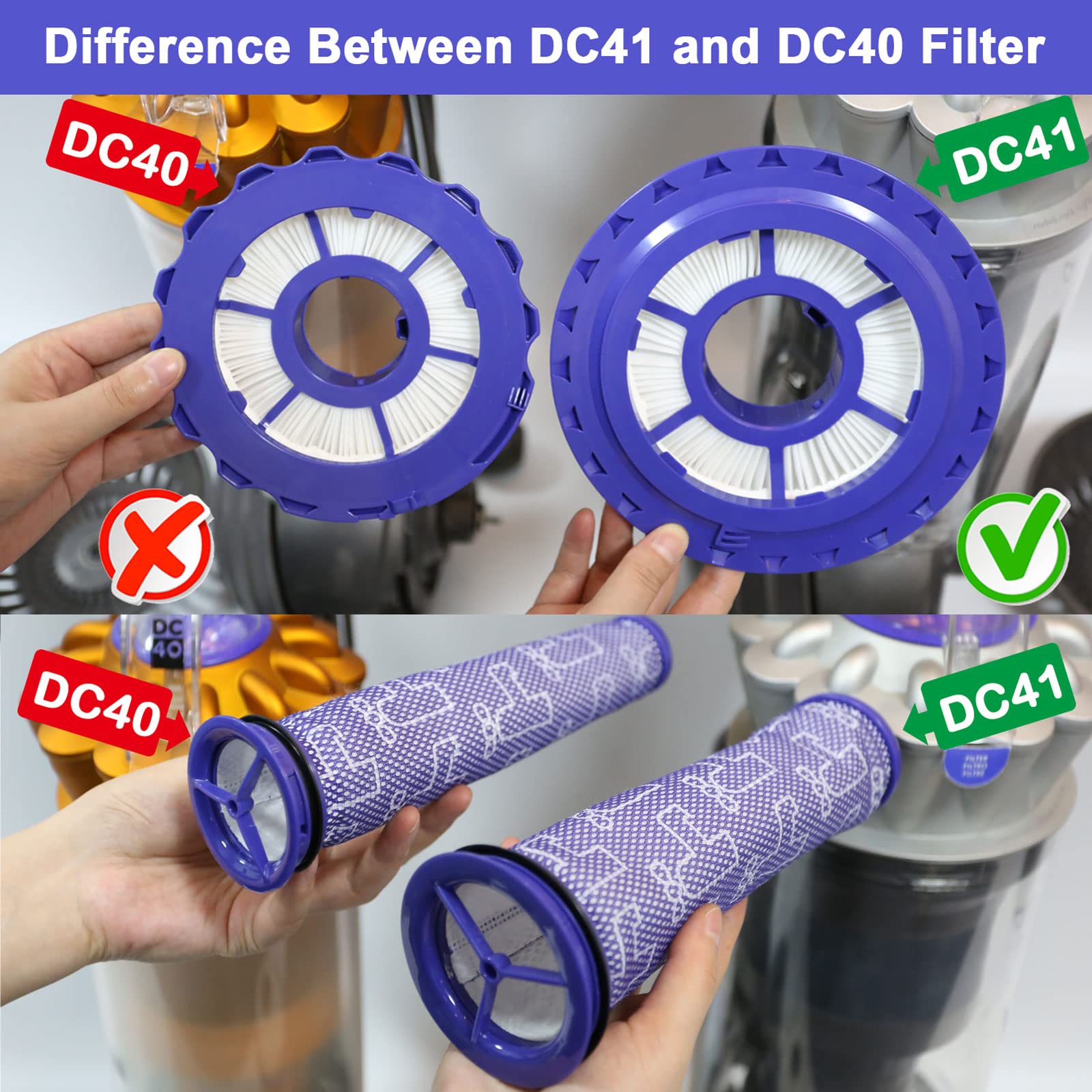 Lemige 2 Pack Post Filters & 2 Pack Pre Filters Replacement For Dyson Dc41 Dc65 Dc66 Up13 Up20 Up30 Animal, Multi Floor And Ball