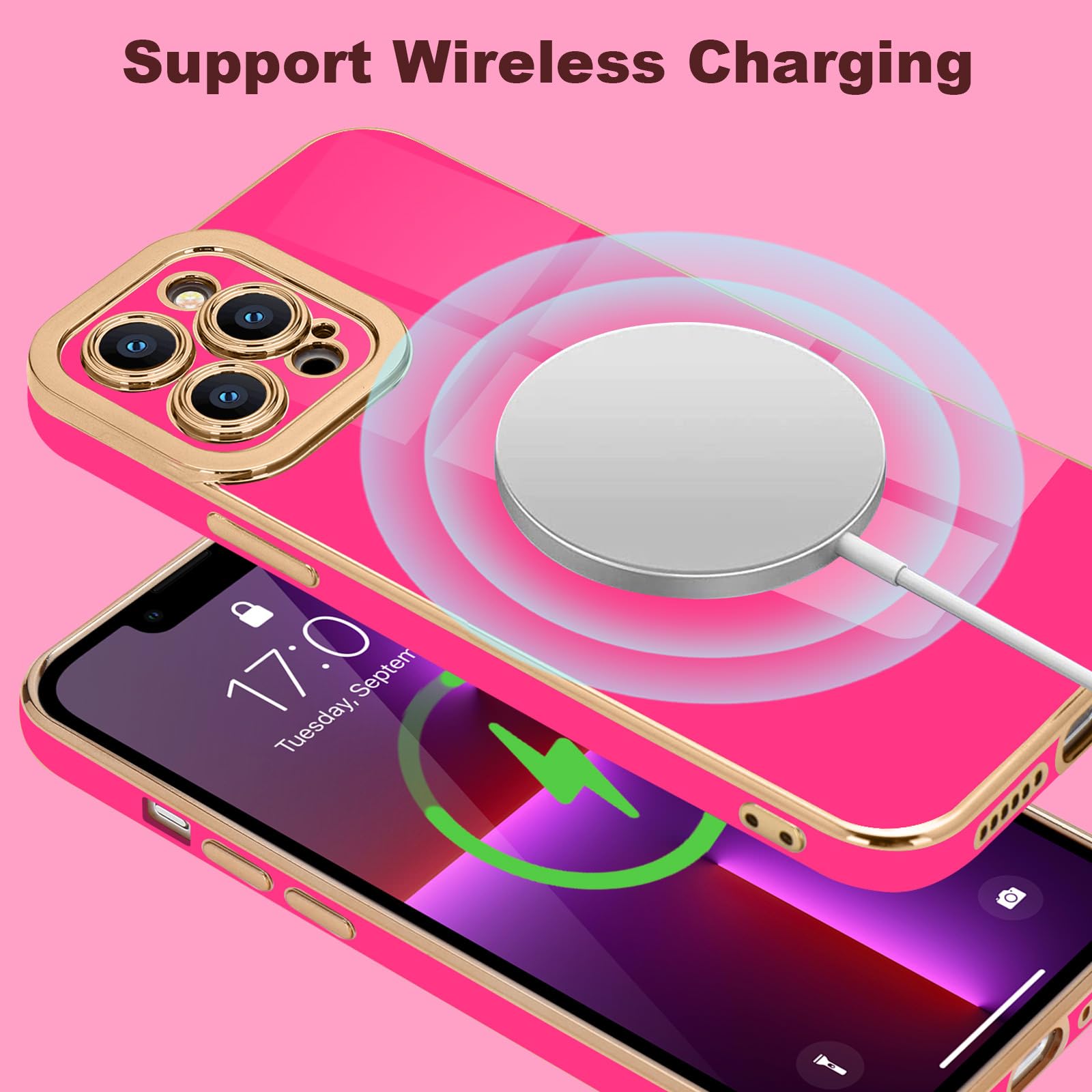 Lafunda Designed For Iphone 13 Pro Case, Luxury Cute Plating Case For Women Girls Elegant Golden Edge Shockproof Tpu Bumper Cove