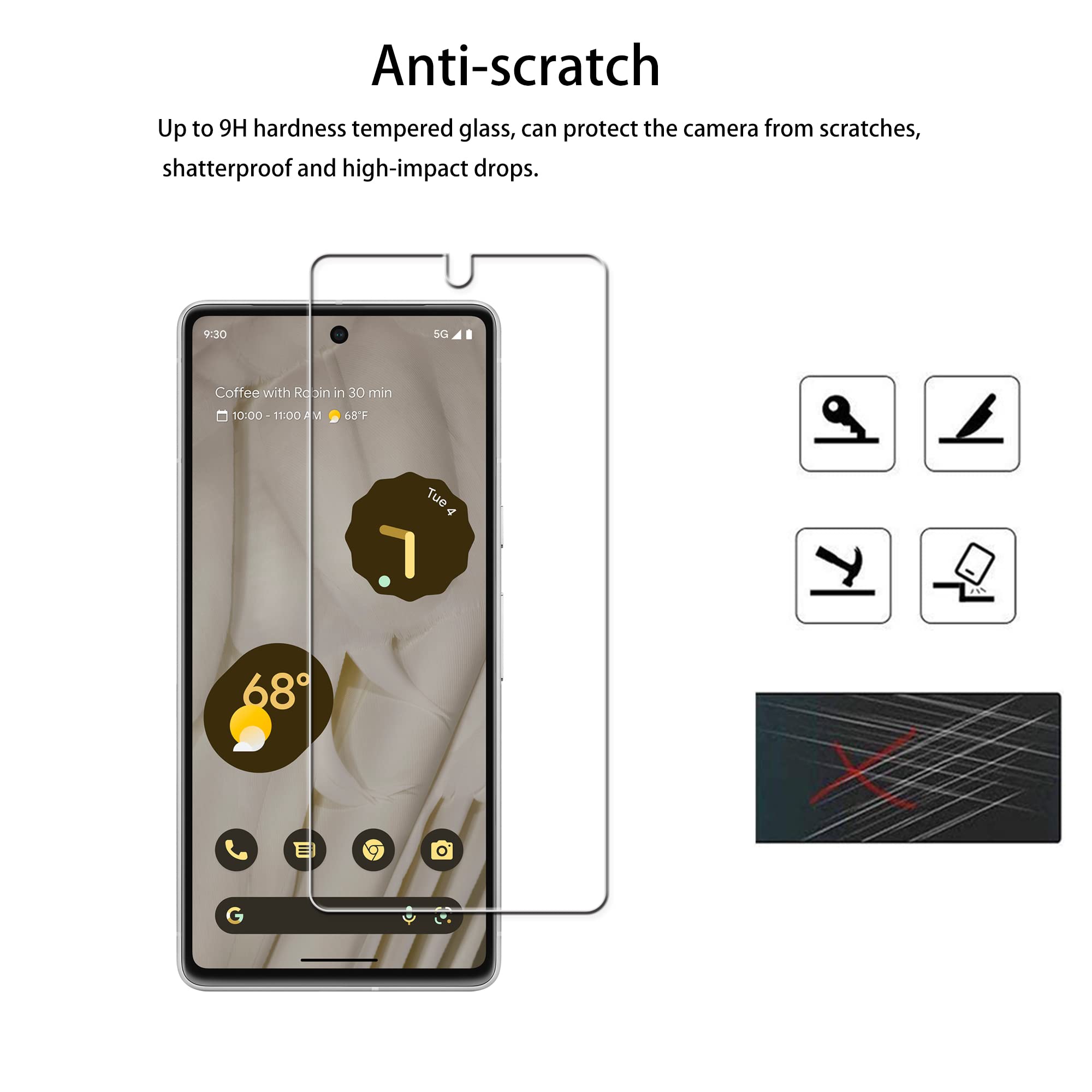 Hkkais Easy Alignment Frame Designed For Google Pixel 7 5G Tempered Glass Screen Protector 2 Pack Camera Lens Protector Film 2 P