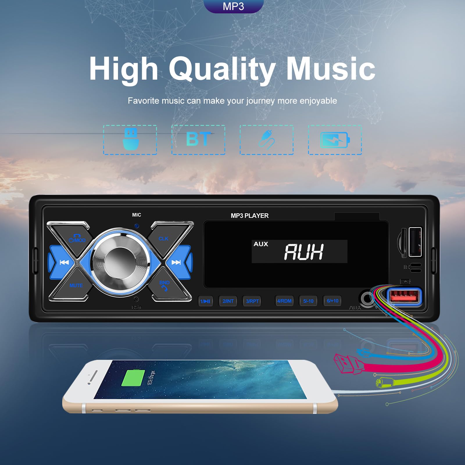 Camecho Single Din Car Stereo Bluetooth Audio Digital Media Receiver With Usb Port   Fm Radio, Mp3 Player, Eq, App Control, Mult