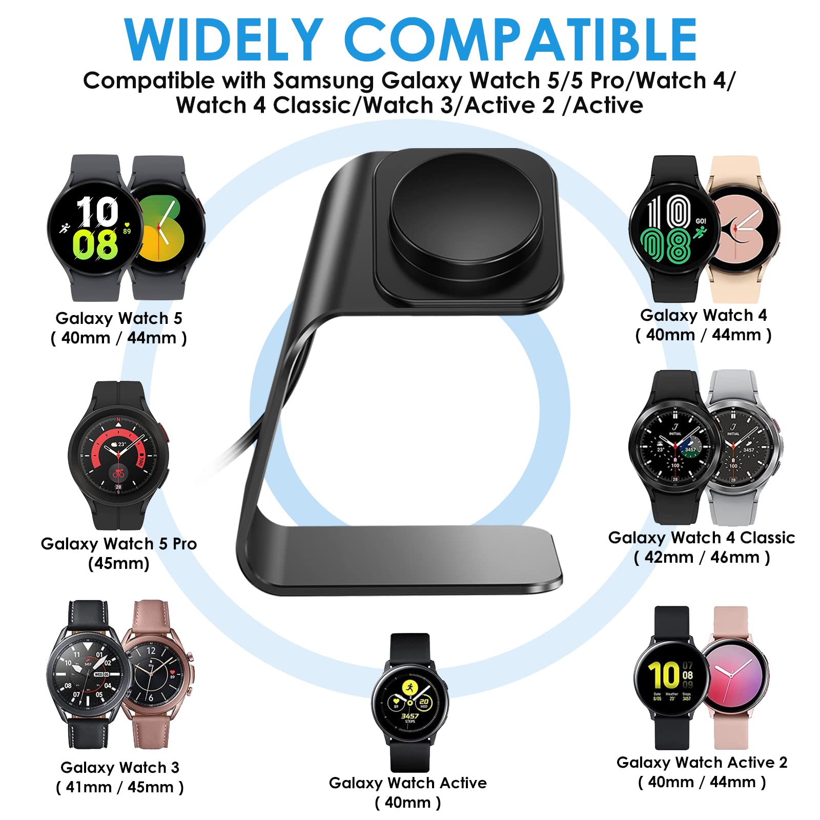 Nanw Charger Dock Compatible With Samsung Galaxy Watch 7/6/5 Pro/4/3/Active 2 - Usb Replacement Charging Cable Dock Stand Access