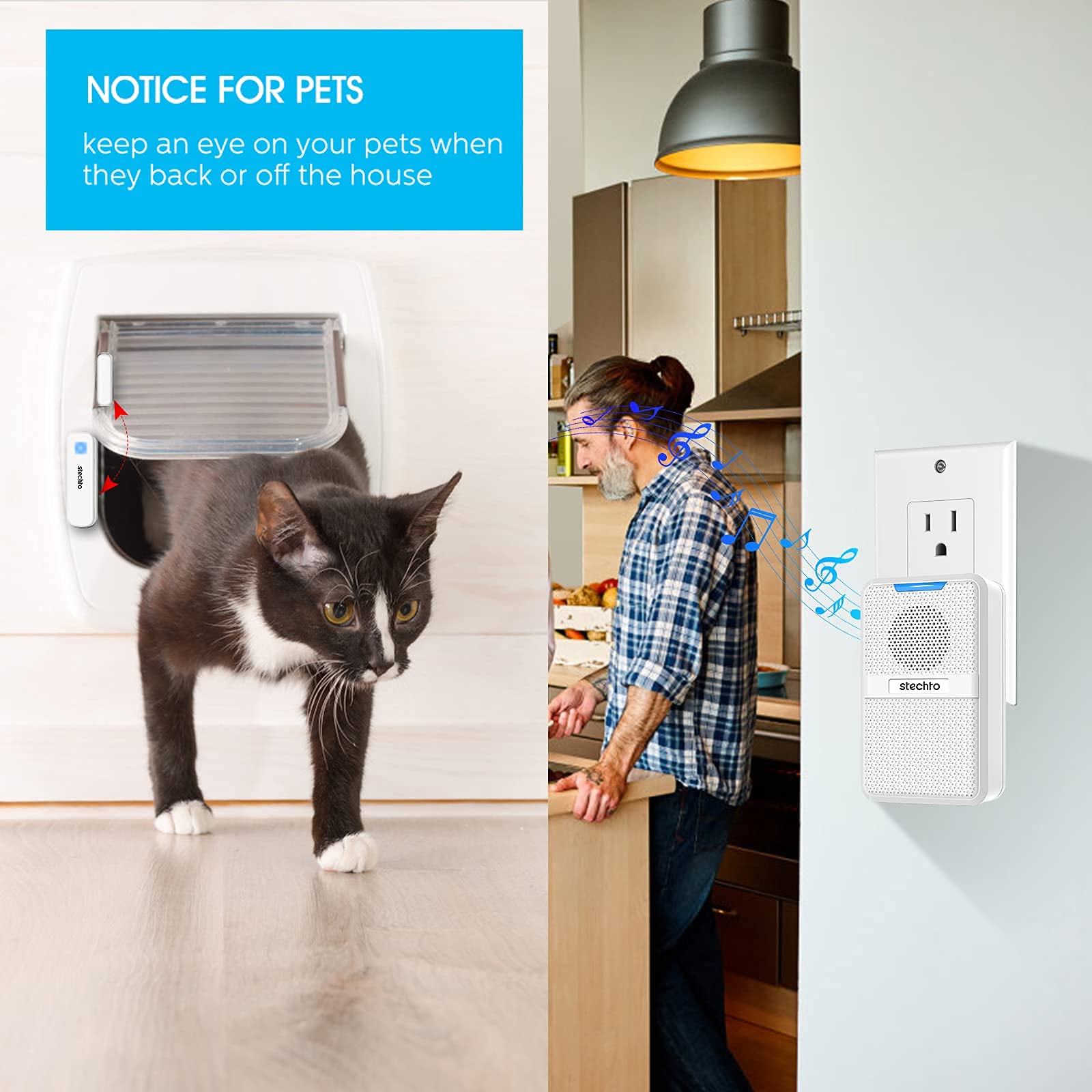 Door Chime, Wireless 600Ft Range 5 Levels Adjustable Volume Magnetic Door Open Contact Sensor With 62 Chimes Mute Mode Door Bell