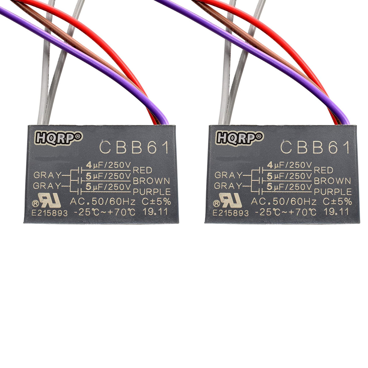 Hqrp 2 Pack Ceiling Fan Capacitor Cbb61 4Uf+5Uf+5Uf 5 Wire