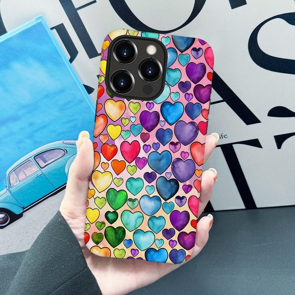 Seized Case Compatible With For Iphone 13 Pro Max,Colorful Heart Lovely Cute Pink Phone Case For Girl Women Boy Men,Durable Prot