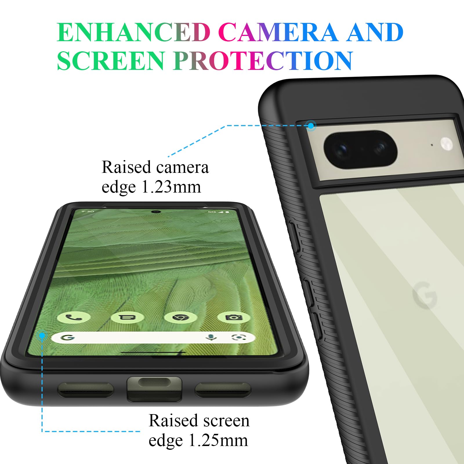 Wahhle Compatible With Google Pixel 7 Case, Built In Screen Protector Full Body Shockproof Slim Fit Bumper Protective Phone Cove