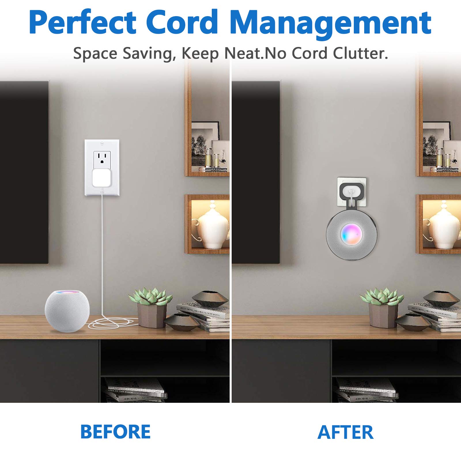Cuhioy Outlet Wall Mount Holder For Homepod Mini, Plug Mount Stand With Cord Management For Space Saving, No Messy Cords Or Scre