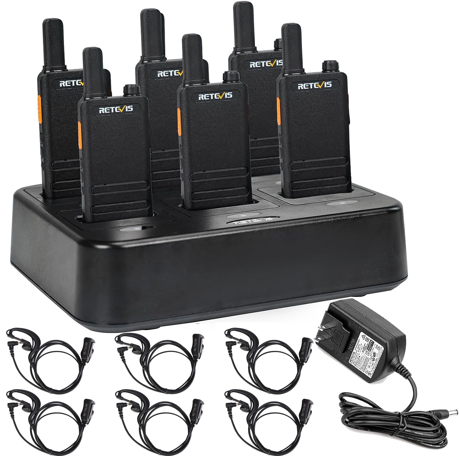 Retevis Rt22P,New Version Of Rt22(2.0),Portable 2 Way Radio With Earpiece,1620Mah Battery,Usb C,Rechargeable Walkie Talkies(6 Pack) With 6 Way Multi Gang Charger,For Church Security School Warehouse