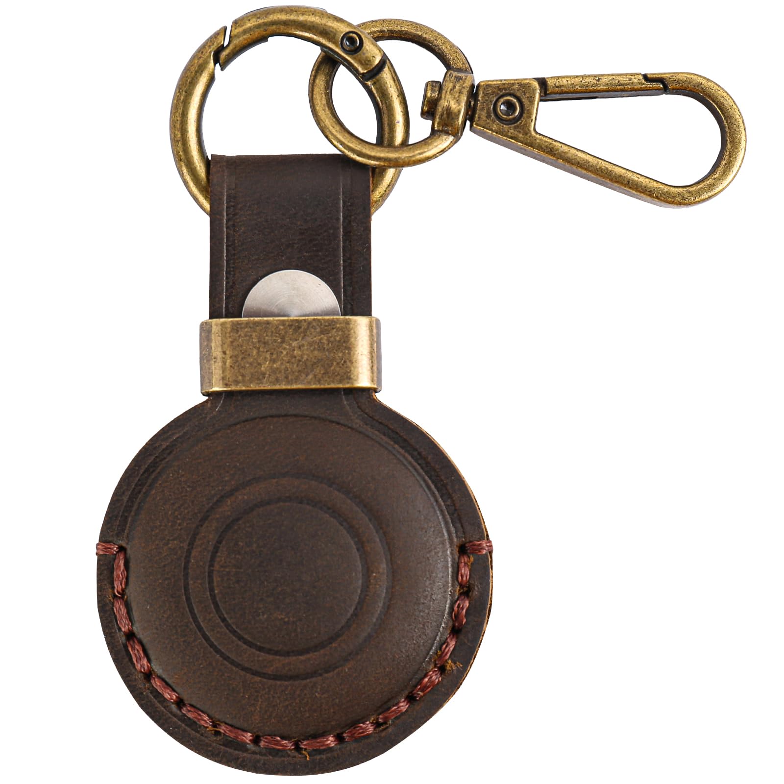 Handmade Genuine Leather Holder Case for Airtag - Vintage Design,Premium Leather Cover for Apple Air tag Keychain(Coffee Brown)