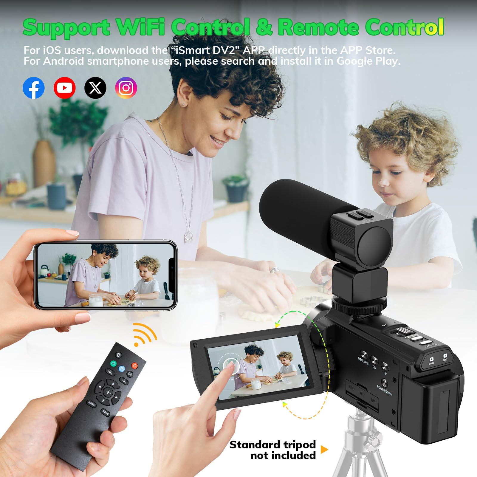 5K Video Camera Camcorder Uhd 48Mp 60Fps Wifi Vlog Camera For Youtube 10X Optical Zoom Camcorders With Remote Control, Handheld