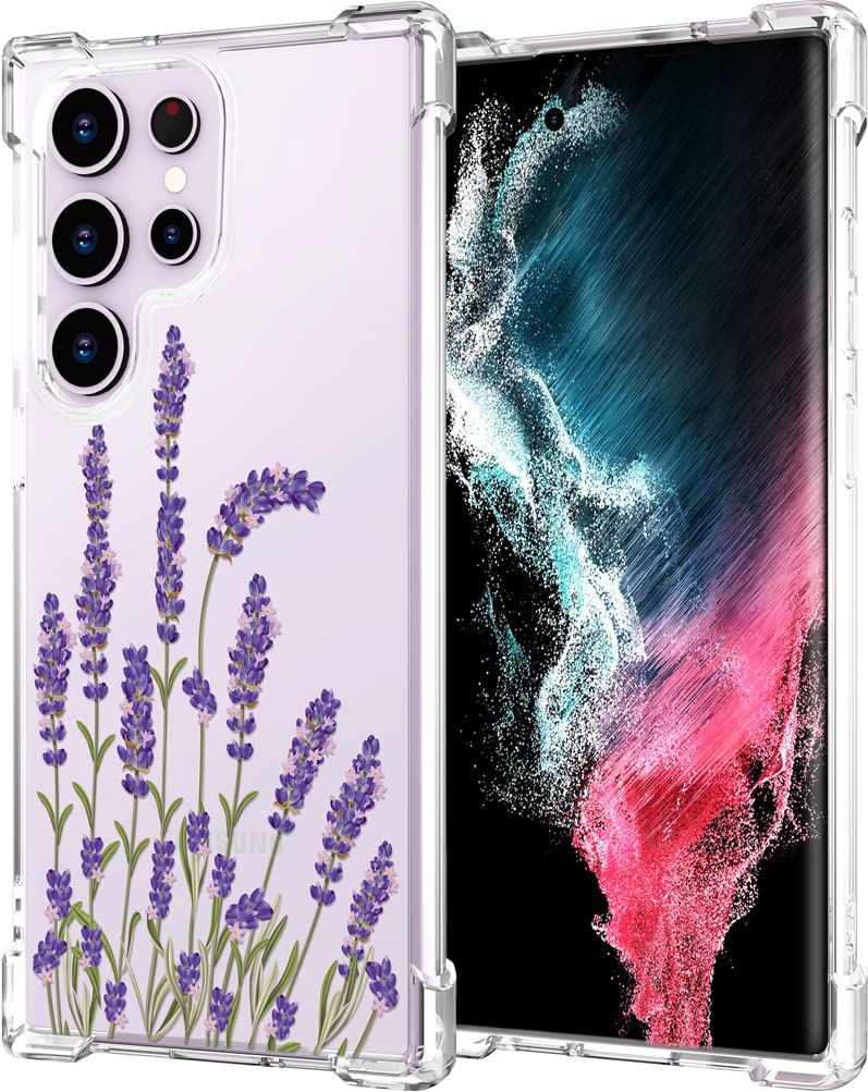 Hungo Samung Galaxy S23 Ultra Case Floral Lavender Flower Cute Design,Girly Designer For Women Girls Floral Lavender Case Compat