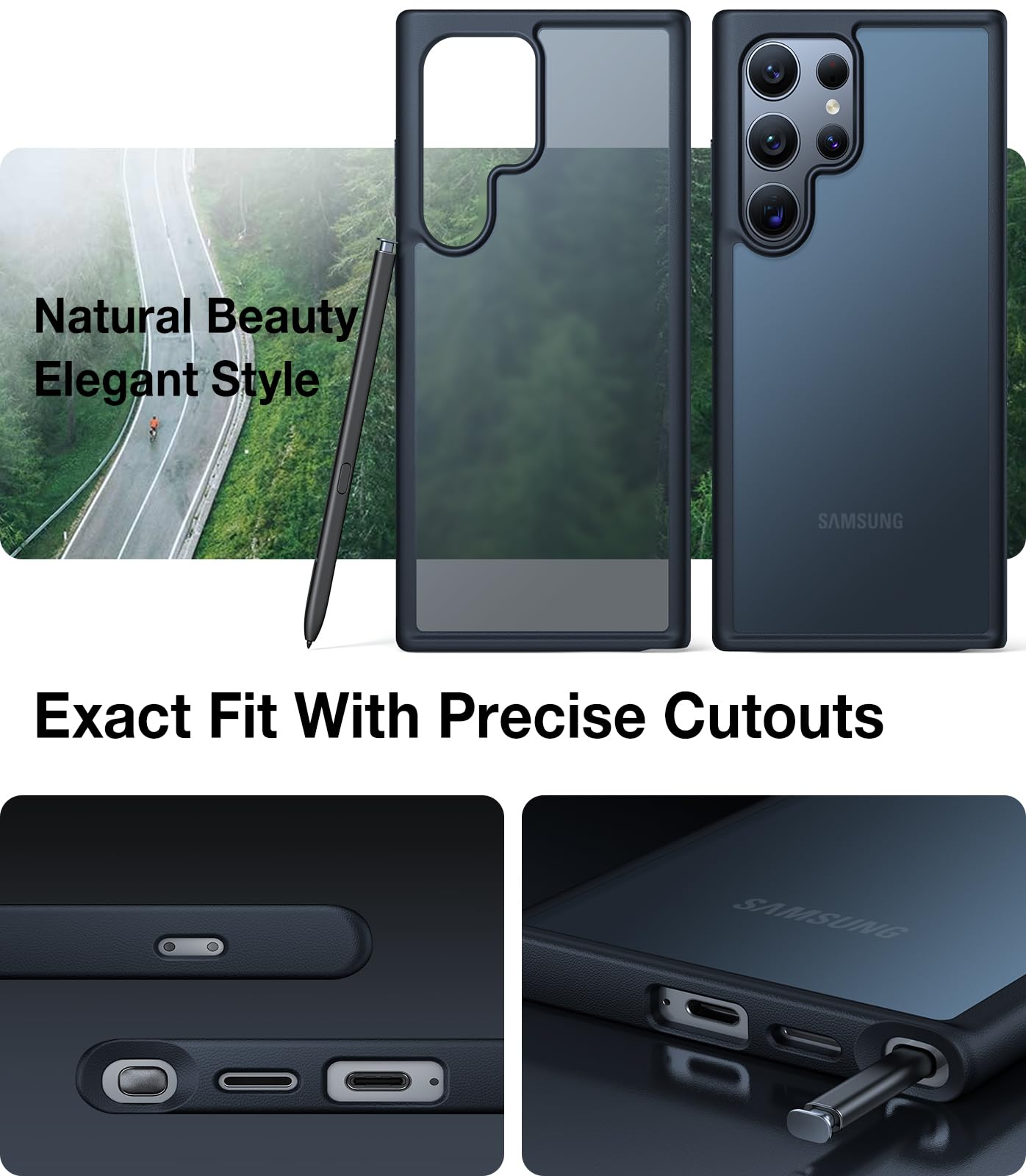 Torras Shockproof For Samsung Galaxy S24 Ultra Case 6.8'',12Ft Military Grade Drop Tested, Protective Hard Semi Clear Matte Back