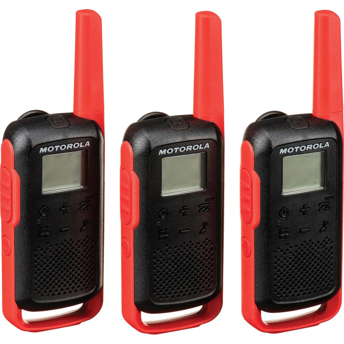 Motorola Solutions, Portable Frs, T210Tp, Talkabout, Two Way Radios, Rechargeable, 22 Channel, 20 Mile, Black W/Red, 3 Pack