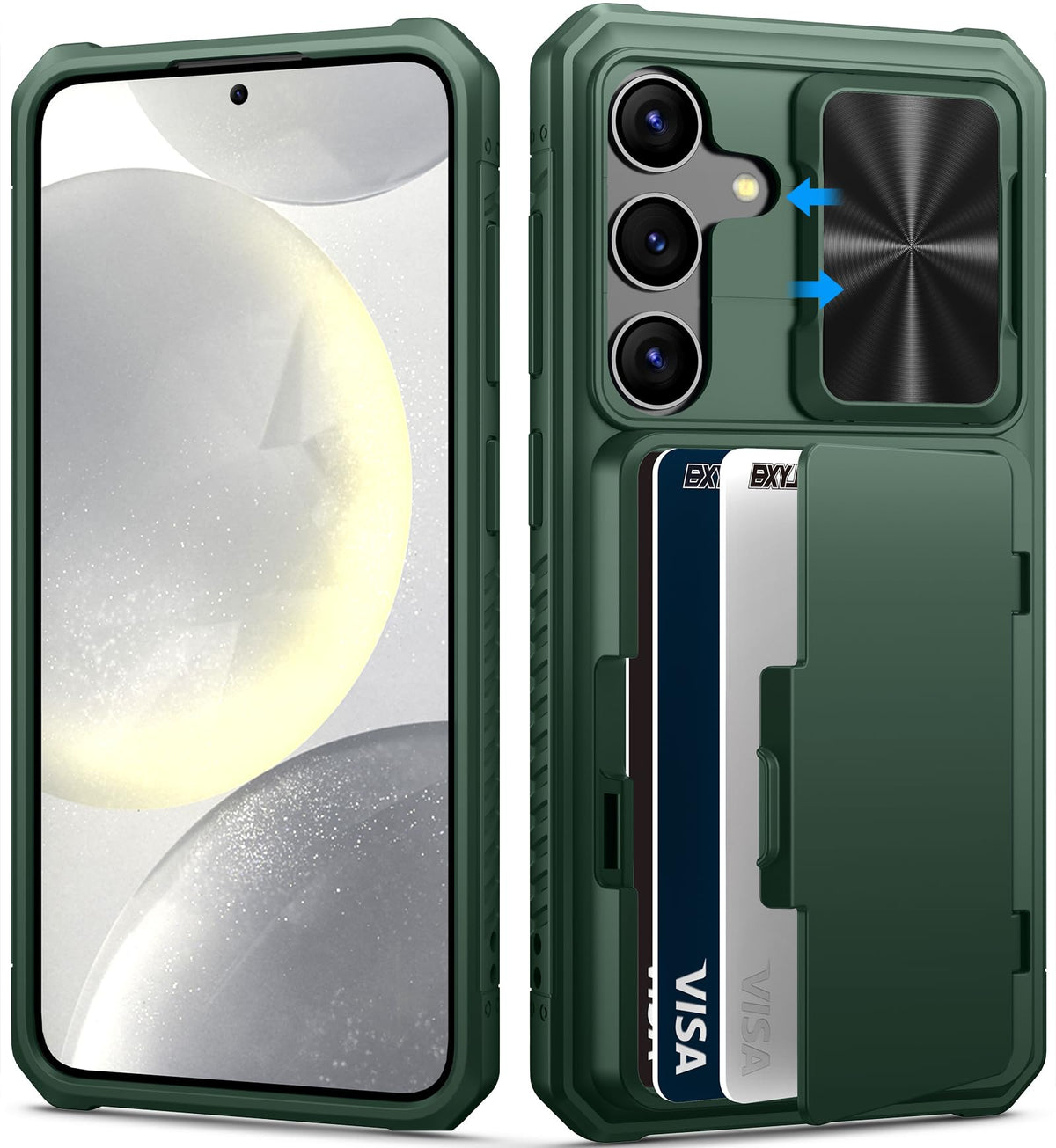 Bxyjy For Samsung Galaxy S24 Case With Card Holder (Store 4 5 Cards) & Kickstand & Slide Lens Cover, Military Grade Drop Protect