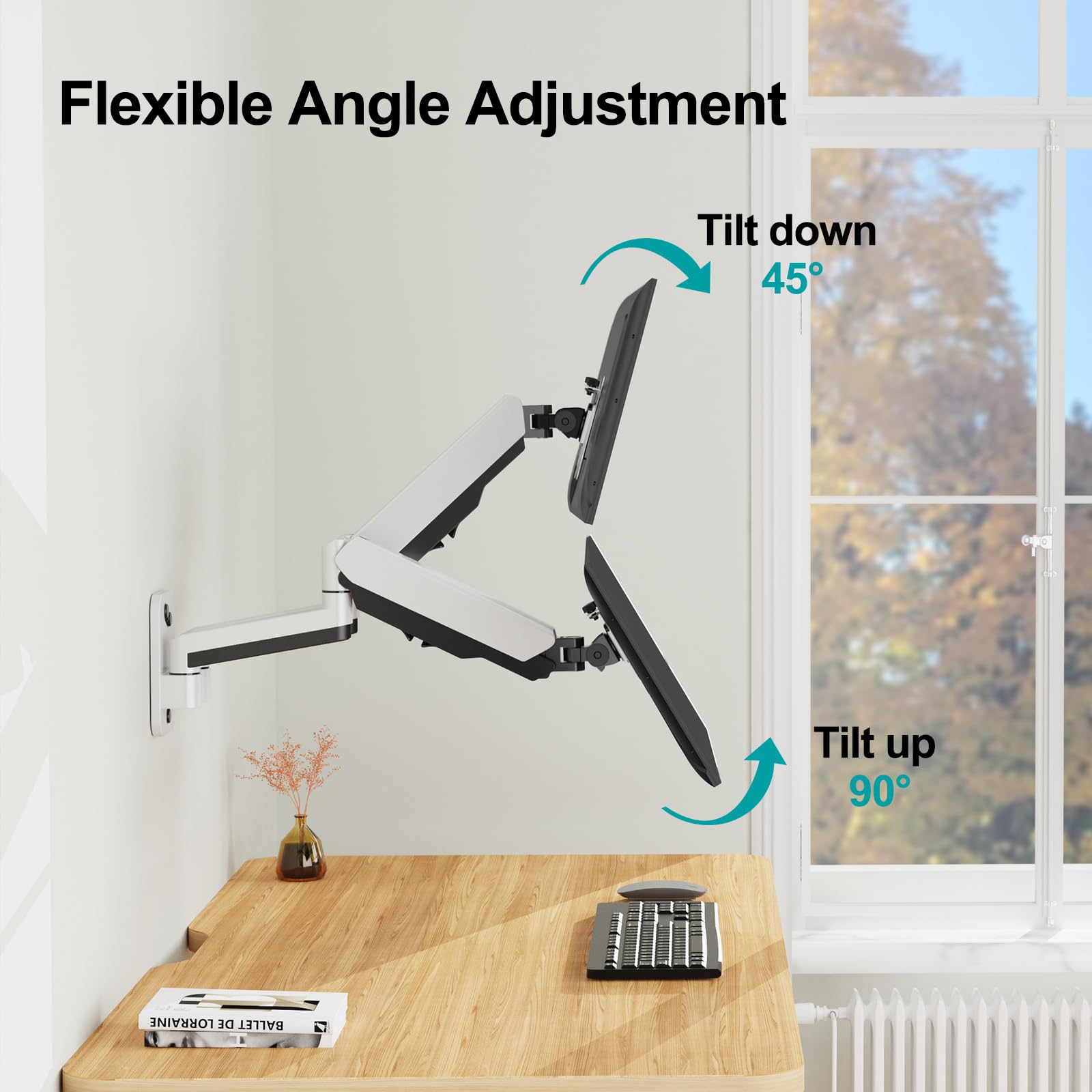 Mount Pro Dual Monitor Wall Mount For 13 To 32 Inch Computer Screens, Gas Spring Wall Monitor Arm For 2 Monitors, Each Holds Up