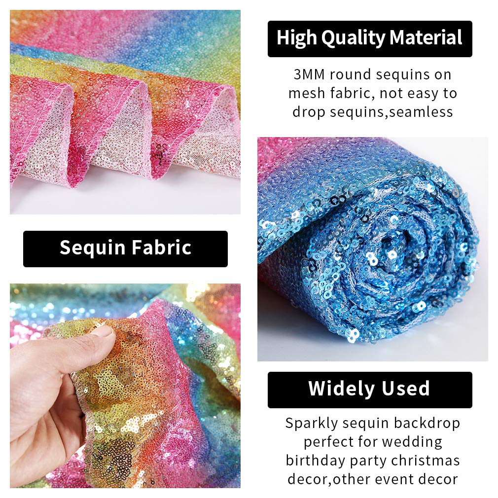 Hahuho Rainbow Sequin Backdrop Curtain, 2Pcs 2Ftx8Ft Glitter Backdrop Curtain For Parties, Christmas, Wedding, Party Decoration(