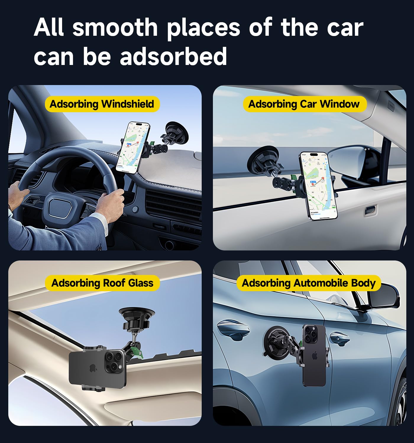 Magic John Car Phone Holder, Ultra-Durable Mteal Phone Holders For Your Car, 360 Rotation Cell Phone Car Mount For Windshield, S