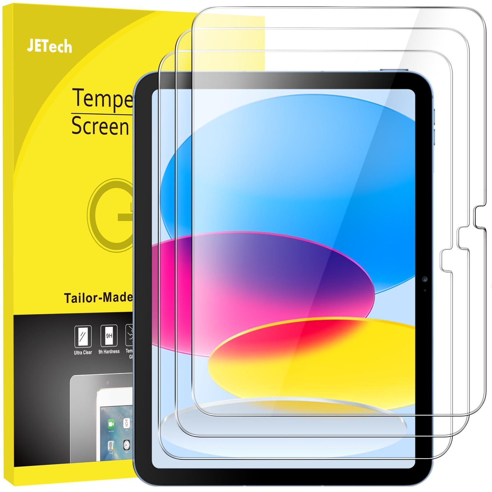 Jetech Screen Protector For Ipad 10 (10.9 Inch, 2022 Model, 10Th Generation), 9H Tempered Glass Film, Hd Clear, 3 Pack