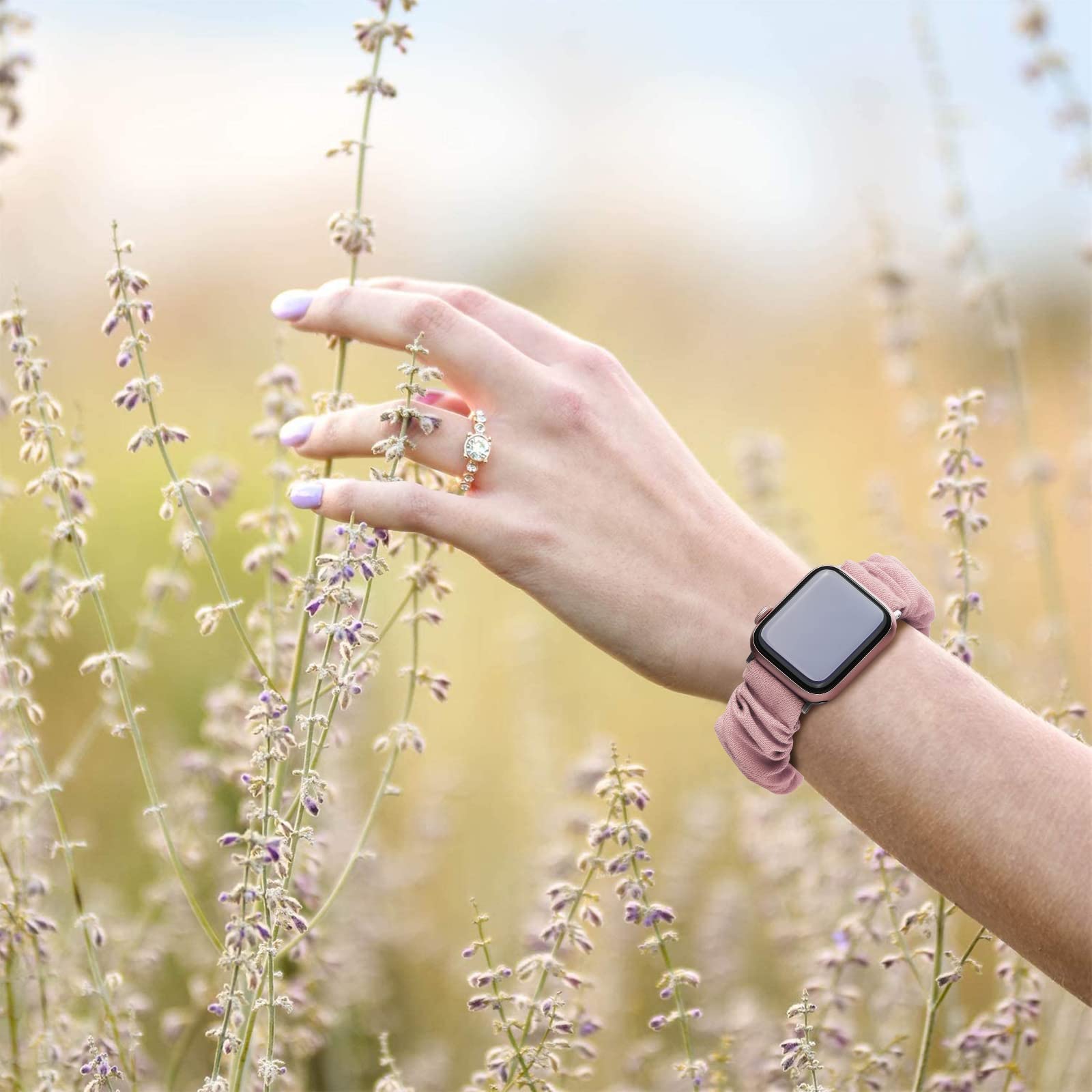 Recoppa Compatible For Apple Watch Band Scrunchie 38Mm 40Mm 41Mm 42Mm 44Mm 45Mm 46Mm Cute Printed Elastic Solo Loop Bands Women