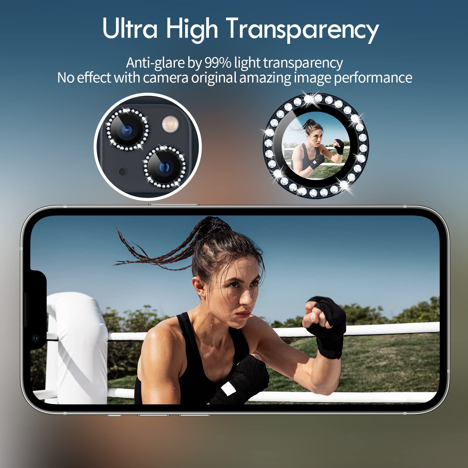 Xfilm Bling Diamond Individual Camera Lens Protector For Iphone 13 / Iphone 13 Mini, Hd Clear Tempered Glass Camera Lens Screen