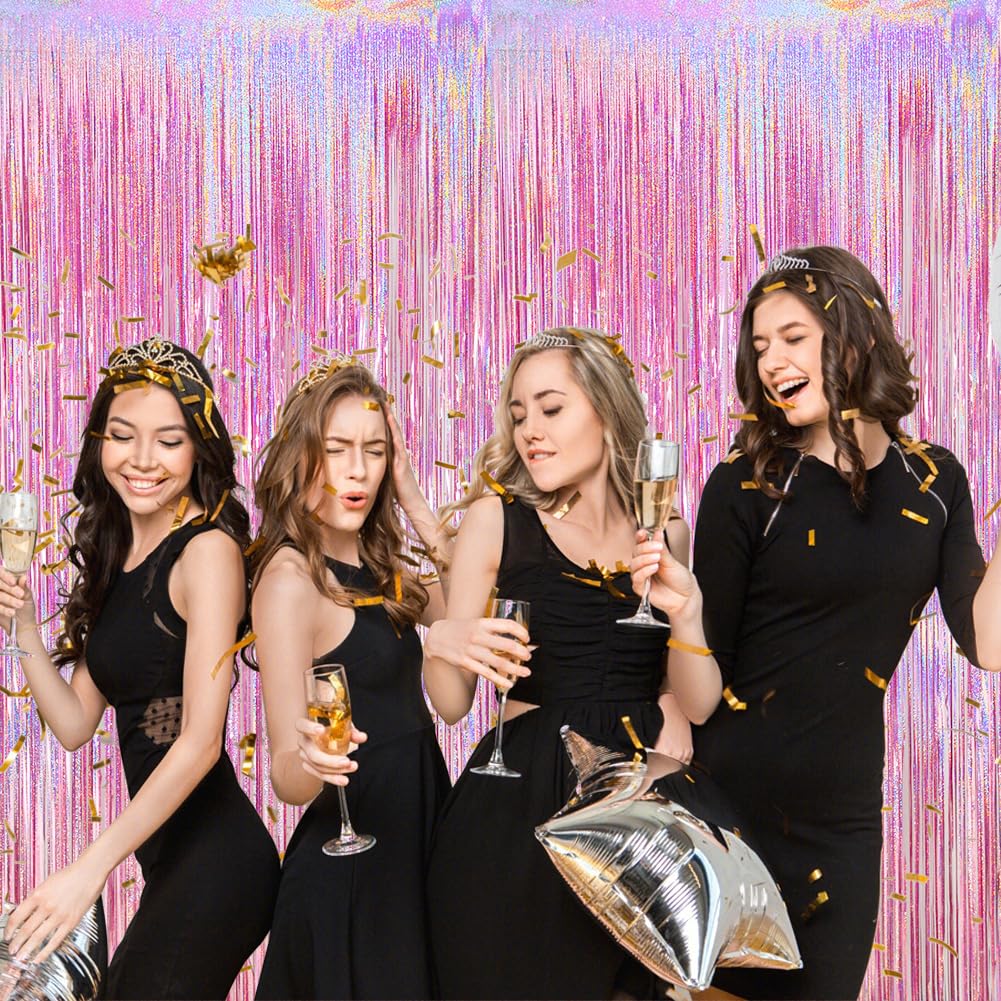 Glitter Pink Fringe Party Curtain   6.5X9.8 Feet, Pack Of 2 | Lilf Pink Tinsel Streamers Foil Fringe Backdrop Curtain With Non M