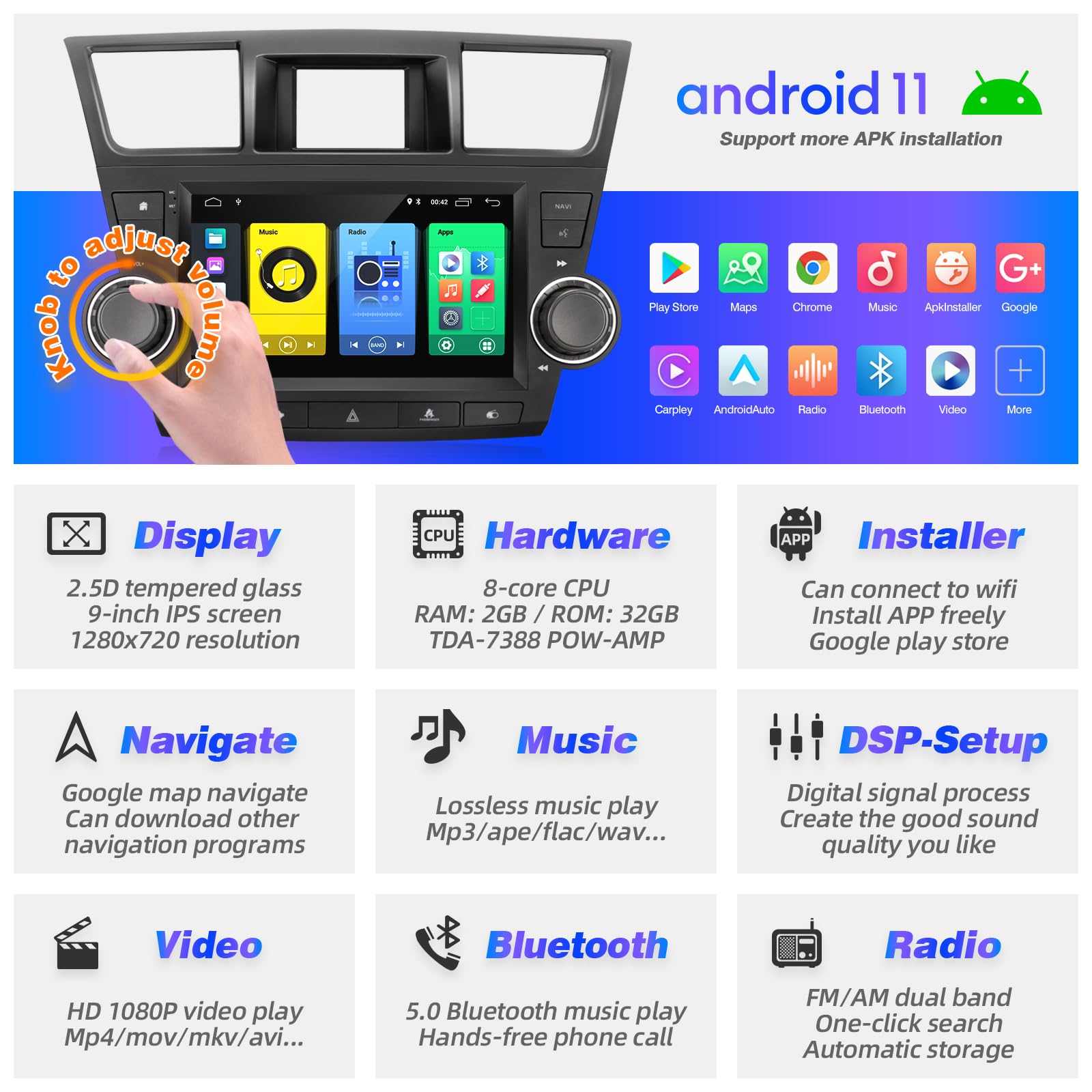 Sizxnanv For Highlander Upgrade Android Radio Compatible With Carplay Android Auto,Car Stereo Touch Screen Bluetooth Navigation
