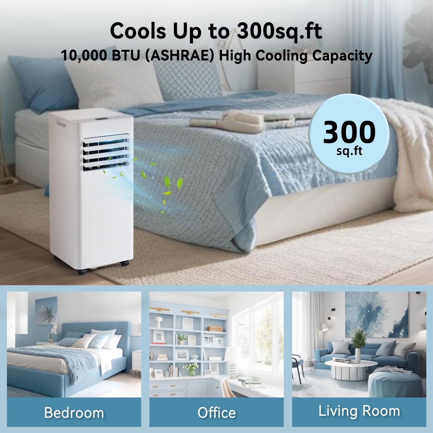 Aoxun 10000 Btu Portable Air Conditioners, 4-In-1 Ac Unit, Fast Cooling, Dehumidifier, Fan & 24H Timer Quiet Sleep, W/Remote Con