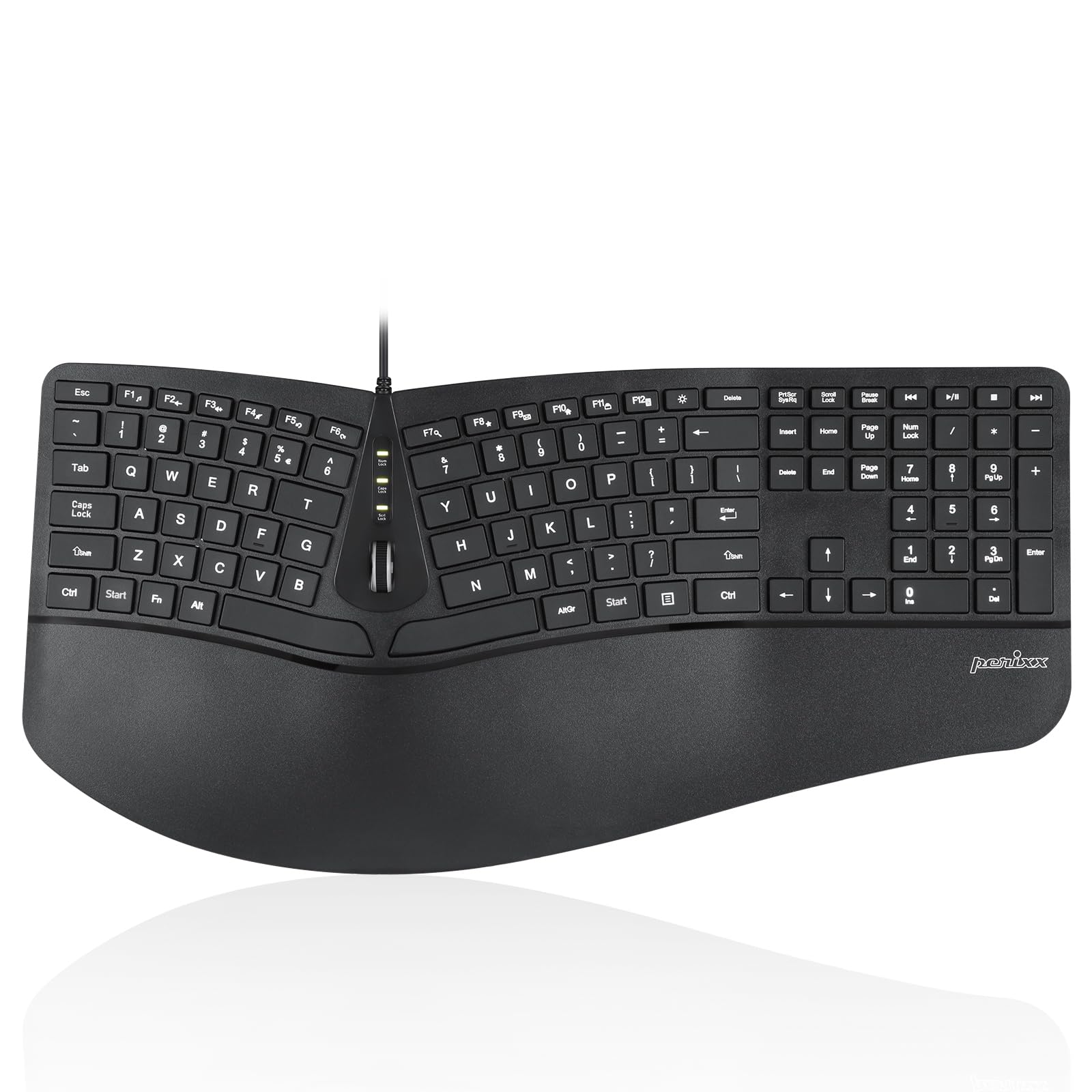 Perixx Periboard 330B, Wired Ergonomic Keyboard With Adjustable Wrist Rest, Illuminated Keys, And Membrane Low Profile Keys, 2 Extra Usb Ports, Us English Layout