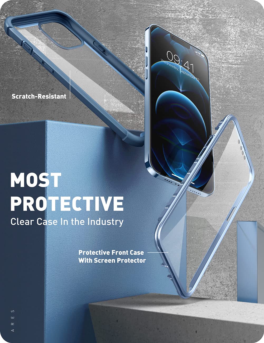 I Blason Ares For Iphone 13 Pro Max Case 6.7 Inch [Built In Screen Protector] [Military Grade Protection] Clear Full Body Shockp