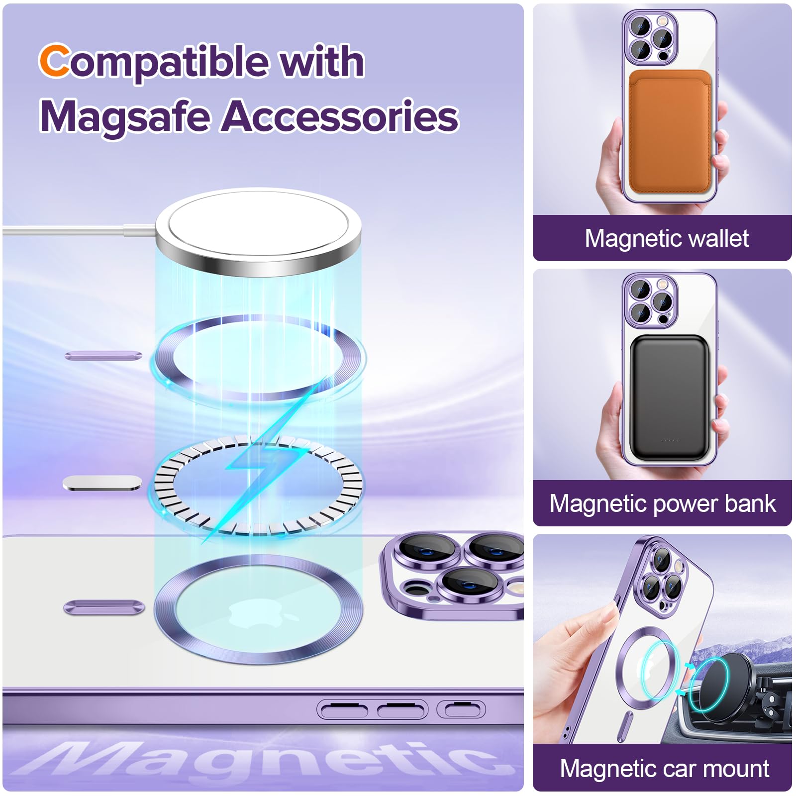 Hython Magnetic Clear Case For Iphone 15 Pro Case With Camera Lens Protector [Compatible With Magsafe] Plating Edge Slim Soft Tp