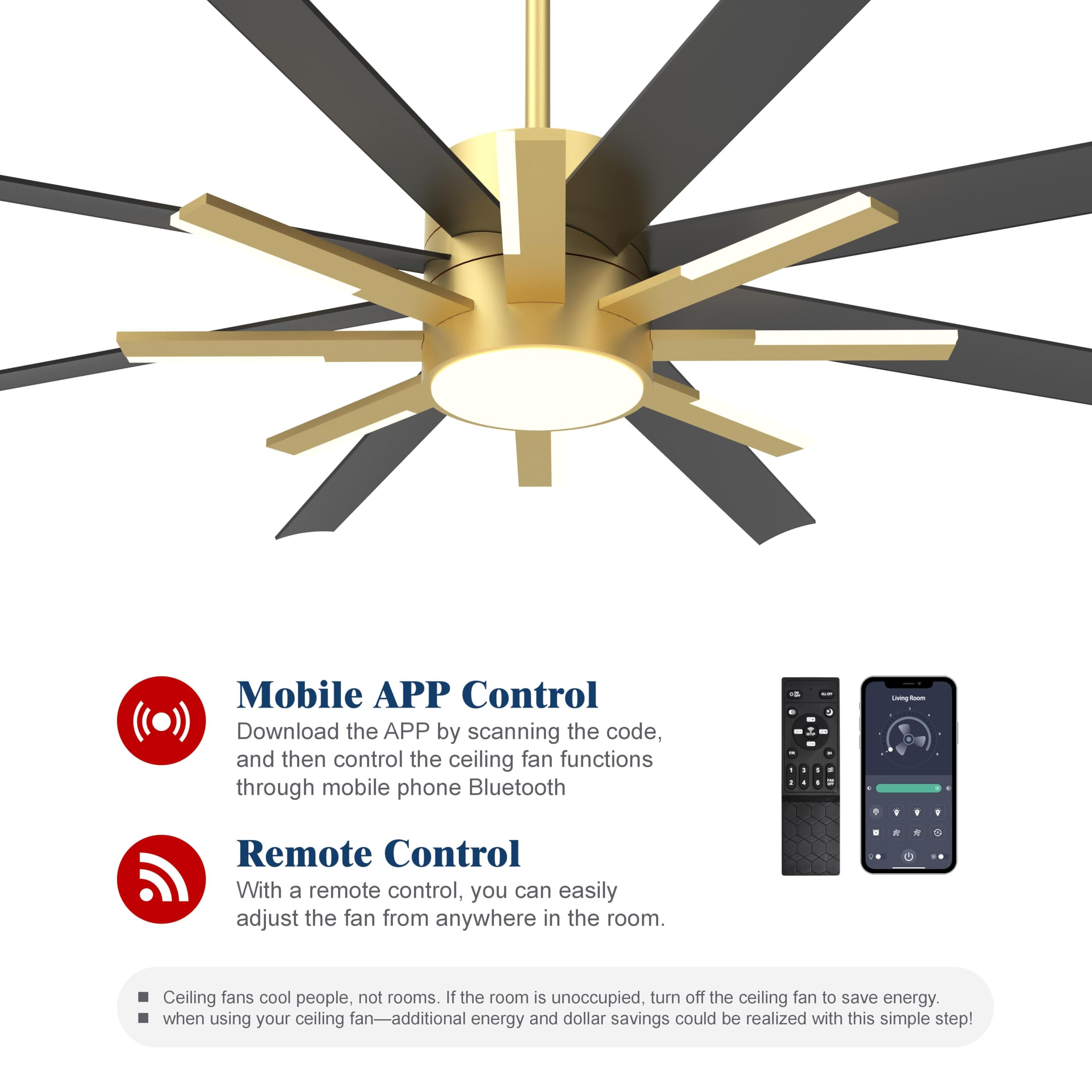 Fande Aire 72 Inch Large Ceiling Fans With Lights And Remote