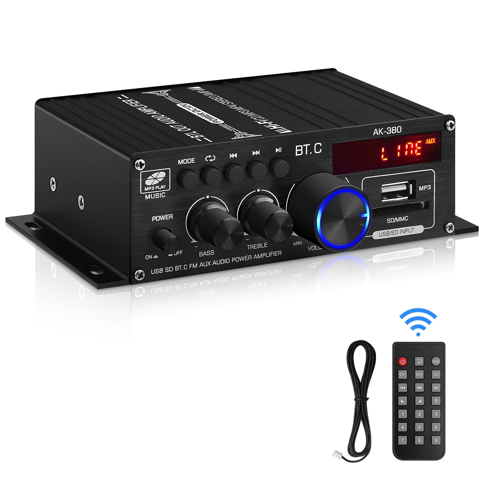 Bluetooth 5.0 Audio Power Amplifier Ak 380 400W+400W 2.0 Ch Hifi Stereo Amp Receiver With Usb,Sd,Aux,Remote Control,Fm Antenna F