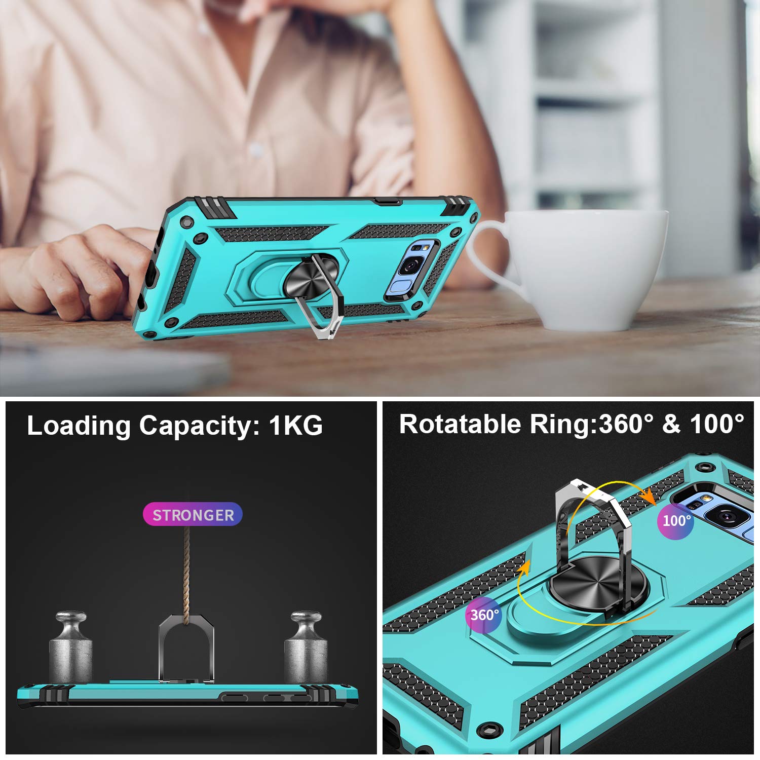 Lumarke For Galaxy S8 Case,Pass 16Ft. Drop Tested With Magnetic Ring Kickstand Compatible With Car Mount Holder,Military Grade P