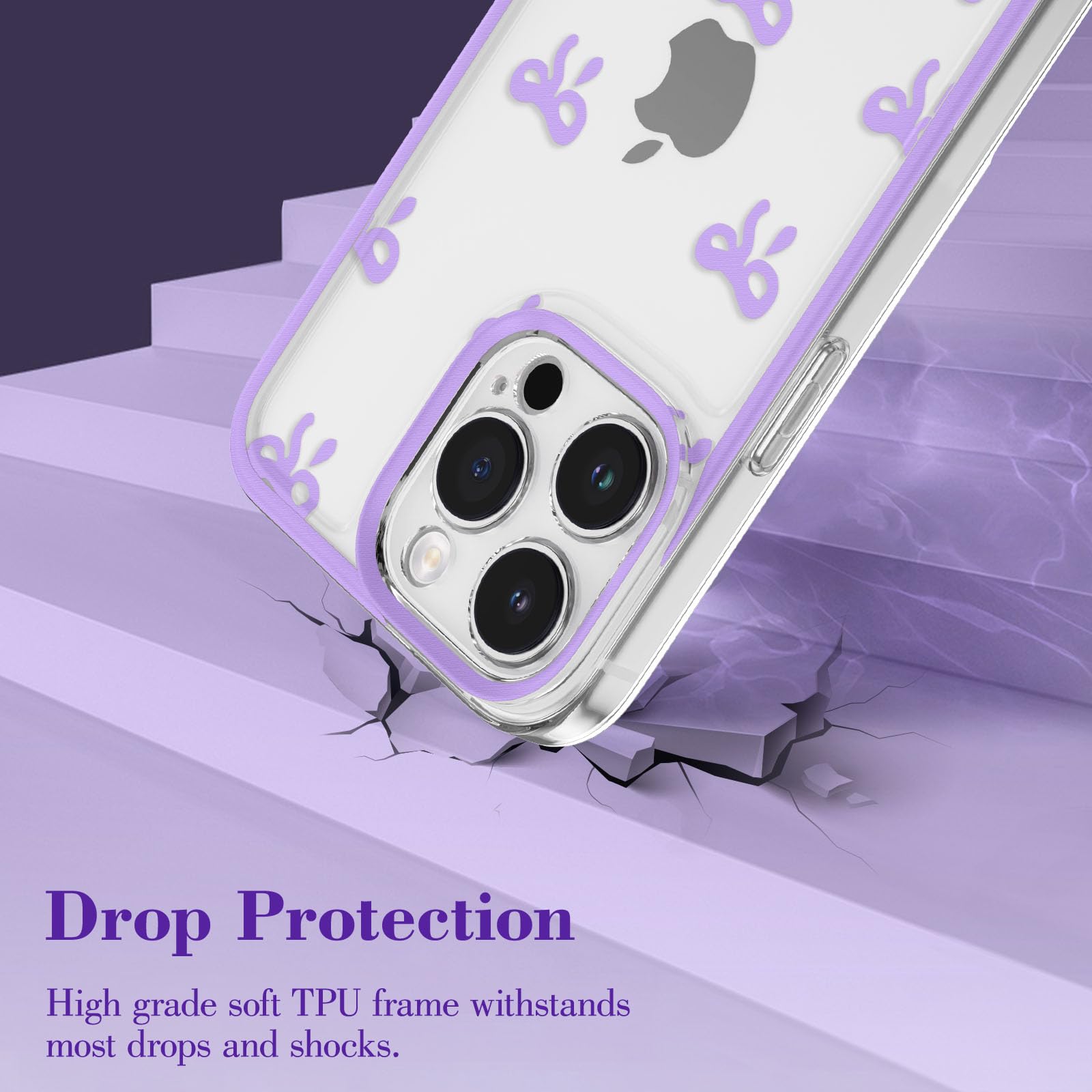 Eyzutak Case For Iphone 13 Pro, Clear Cute Ribbon Bowknot Pattern Aesthetic Transparent Phone Case Raised Camera Protection Styl