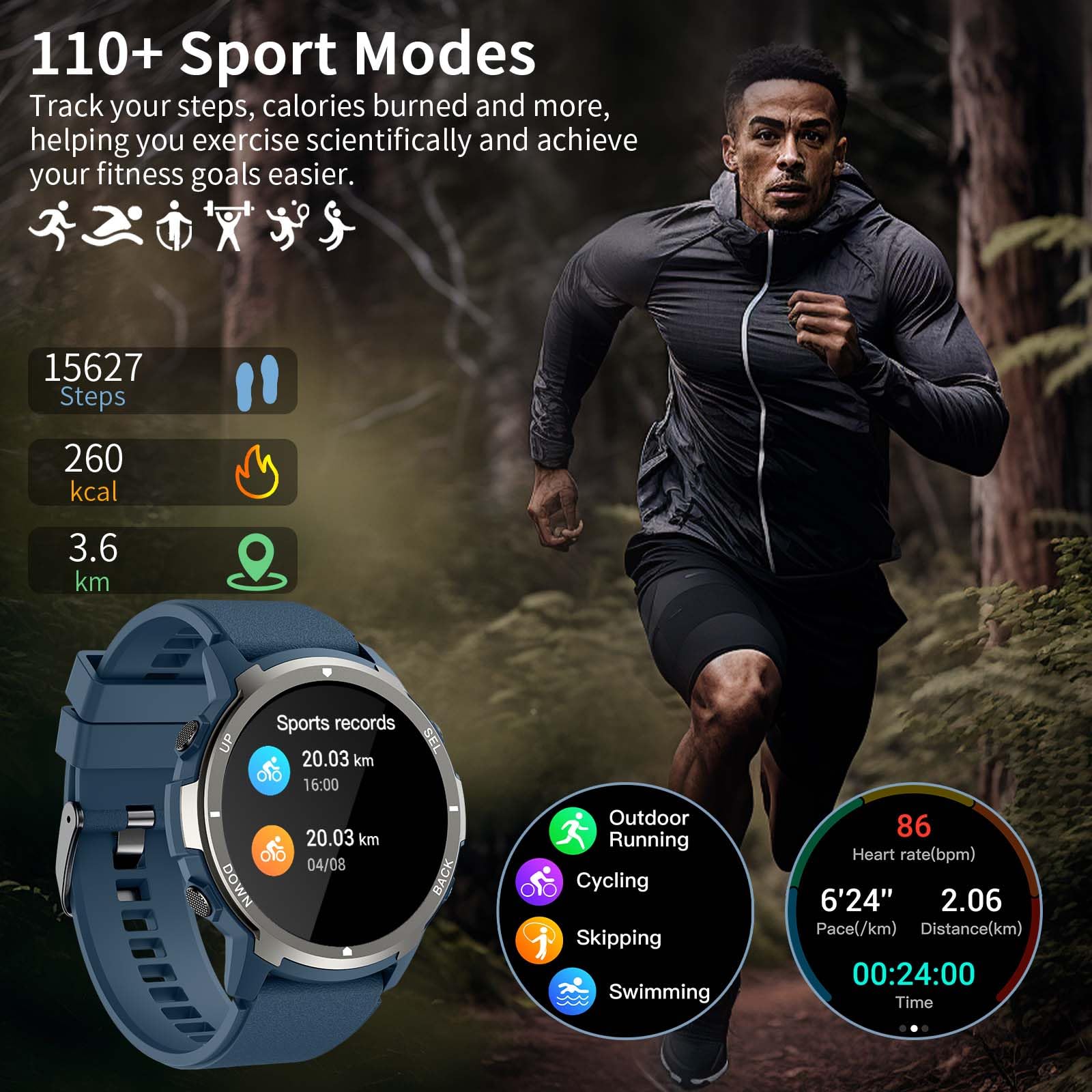 Ichpulg Smart Watches For Men With 4 Buttons, 1.43 ' ' Amoled Fitness Watch With Heart Rate/Bp/Sleep Tracker, Pedometer, 110+ Sp
