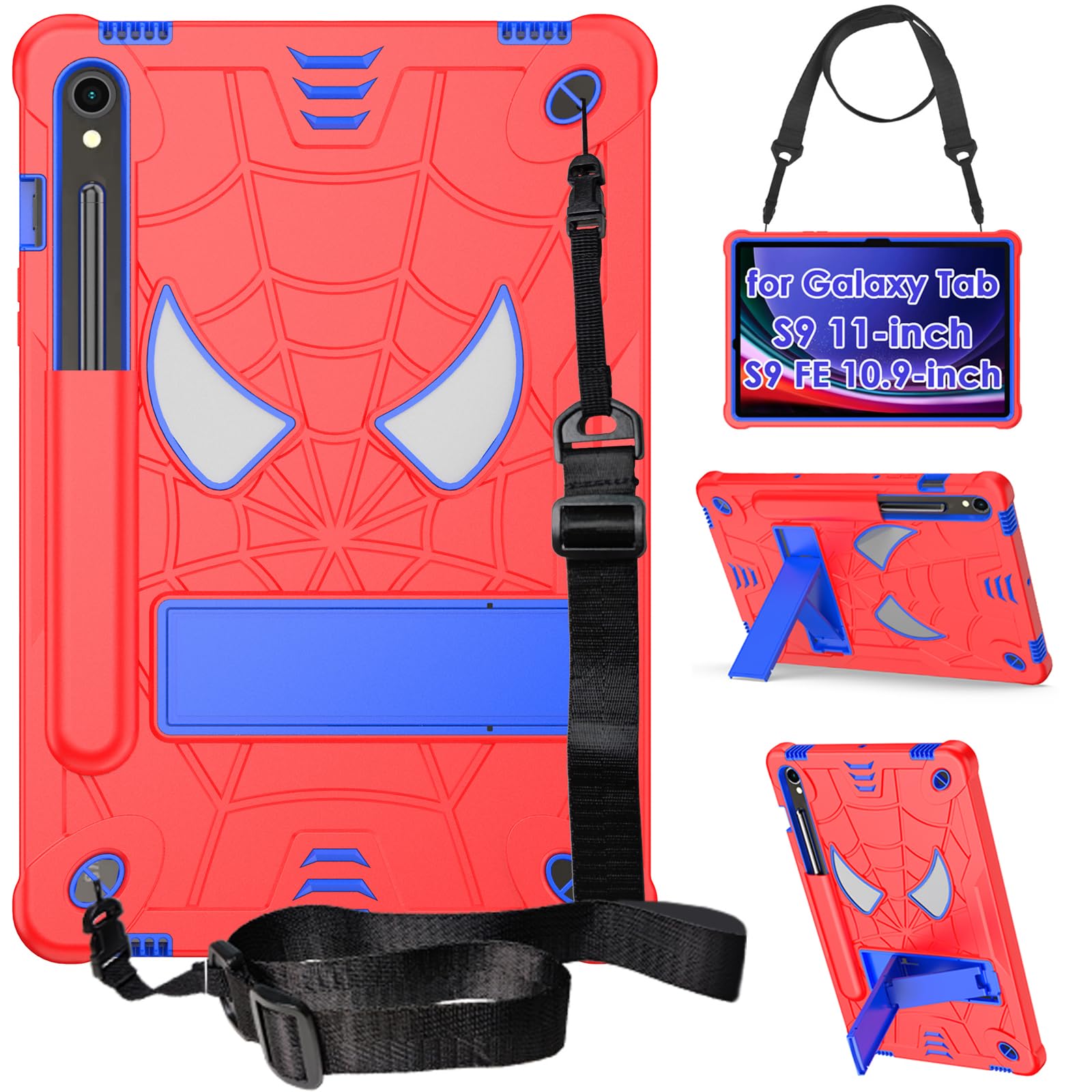Detuosi Kids Case For Samsung Galaxy Tab S9/ S9 Fe 5G Lte/Wifi 11'' 2023 With S Pen Holder + Shoulder Strap,3 Layer Hybrid Heavy
