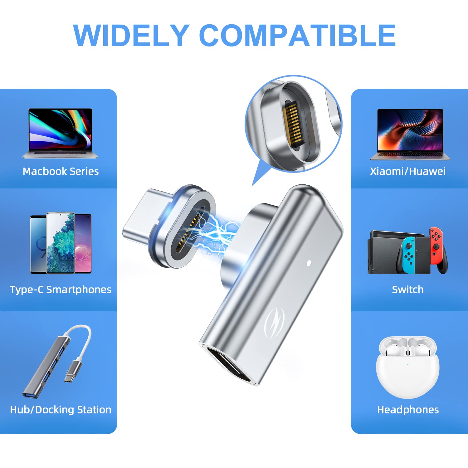 Usb C Magnetic Adapter, (2 Pack) 24Pins Magnetic Usb C Adapter With Pd 100W Charge Usb3.1 40Gbps Data Transfer 4K 60Hz Video Compatible For Thunderbolt 3/4 Macbook Pro/Air And More Type C Devices