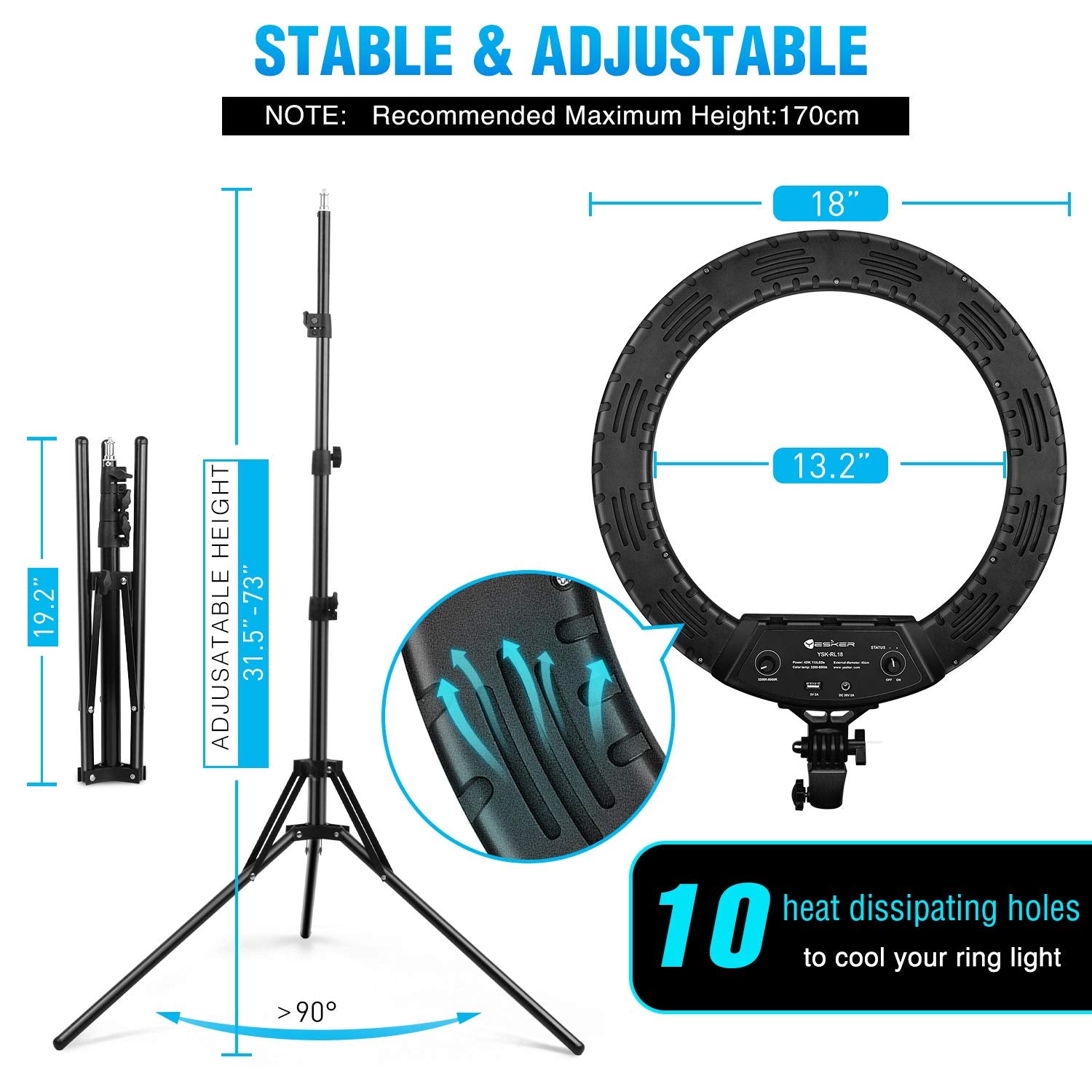 Ring Light 18 Inch Led Ringlight Kit With 73 Inch Tripod Stand With Phone Holder Adjustable 3200 6000K Color Temperature Circle Mua Lighting For Camera For Vlog, Makeup,Youtobe, Video Shooting, Selfie