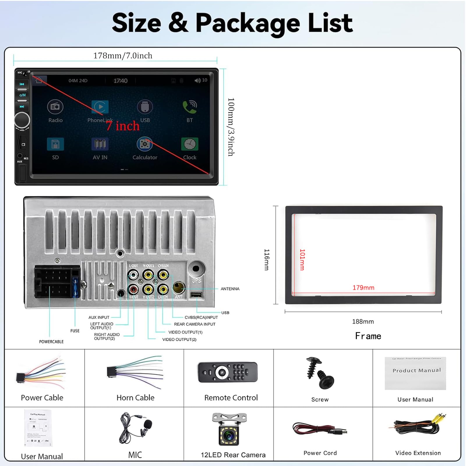 Universal Double Din Car Stereo 7 Inch Touchscreen With Carplay Android Auto Mirror Link Fm Receiver Multimedia Player Head Unit