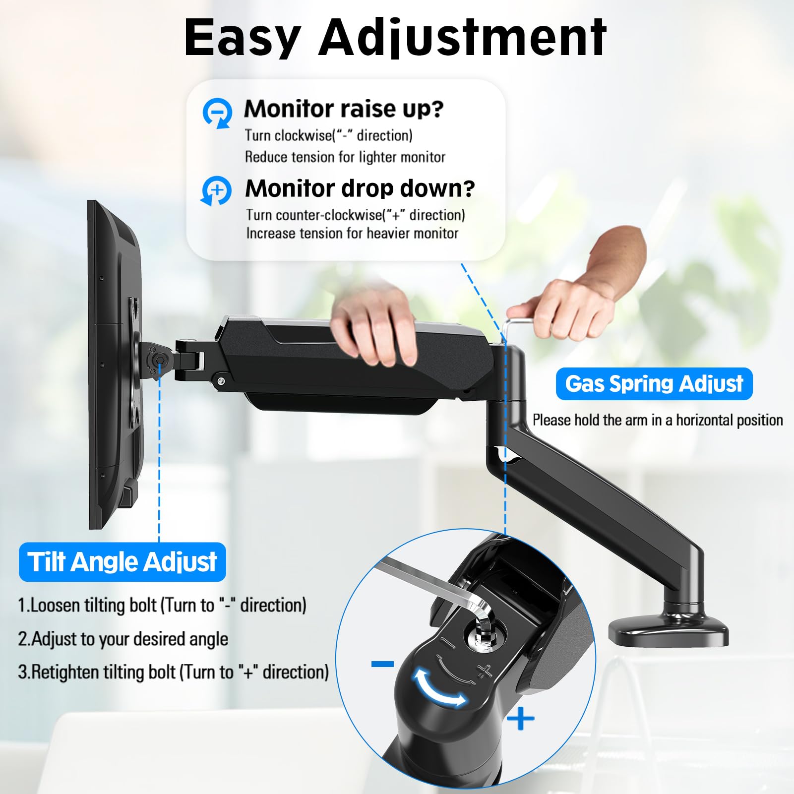 Mountup Single Monitor Desk Mount, Adjustable Gas Spring Monitor Arm Support Max 32 Inch, 4.4 17.6Lbs Screen, Computer Monitor S