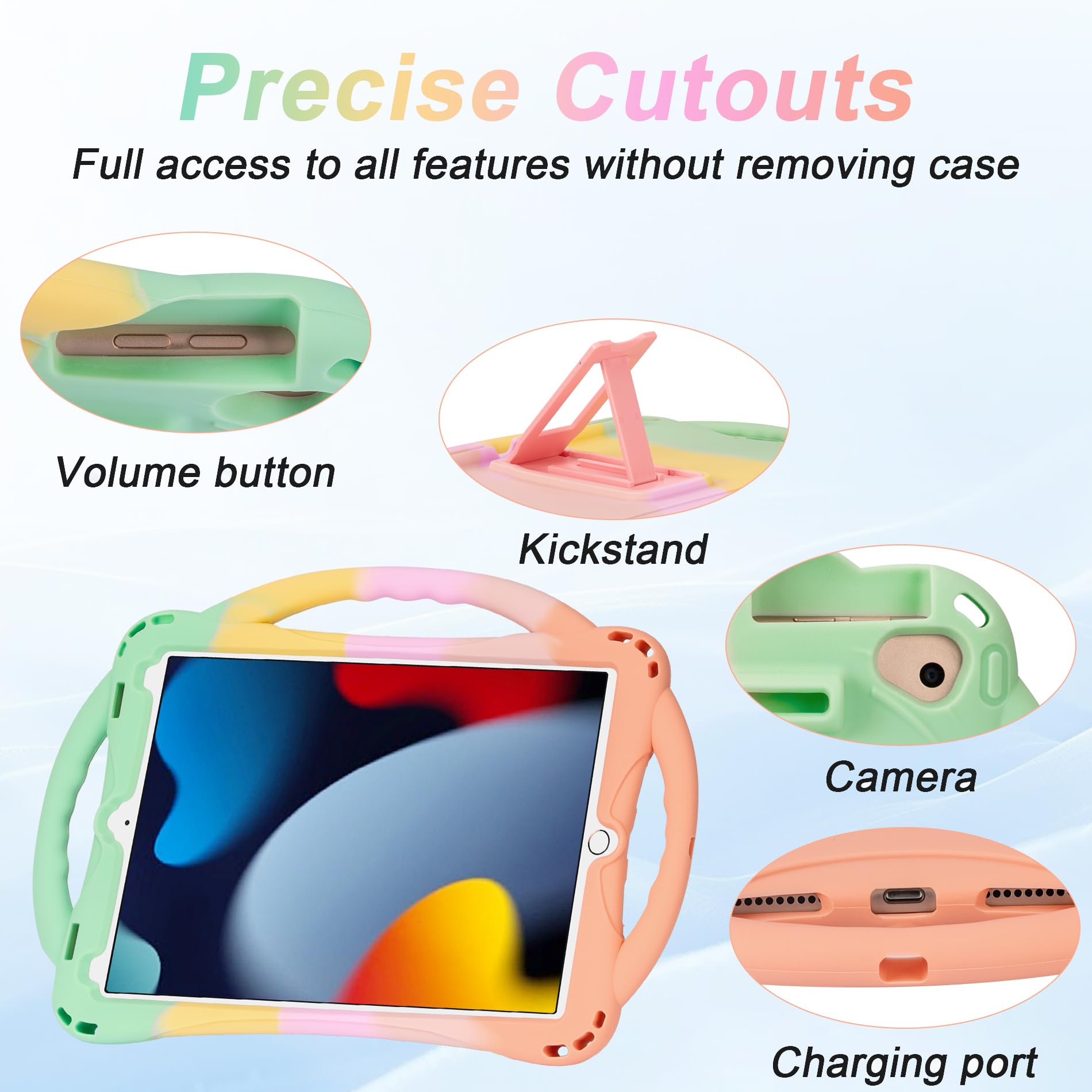 Adocham Kids Case For Ipad 9Th/8Th/7Th Generation,Kids Ipad 10.2 Case With Stand Handle And Strap,Lightweight Shockproof Silicon