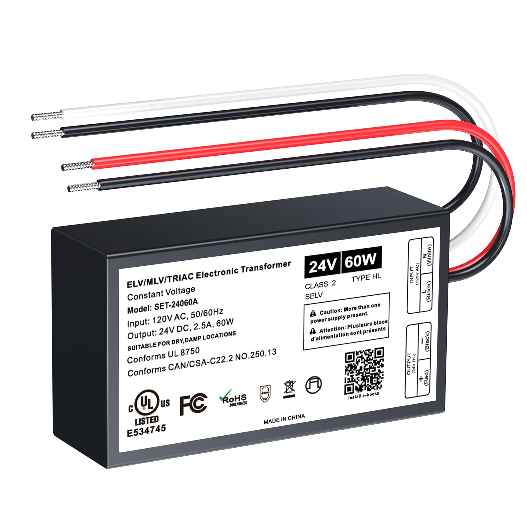 60W 24V Dimmable Led Driver, Triac/Elv/Mlv Ac To Dc Power Supply For Led Light, Halogen Bulb, Led Transformer Compatible With Lu