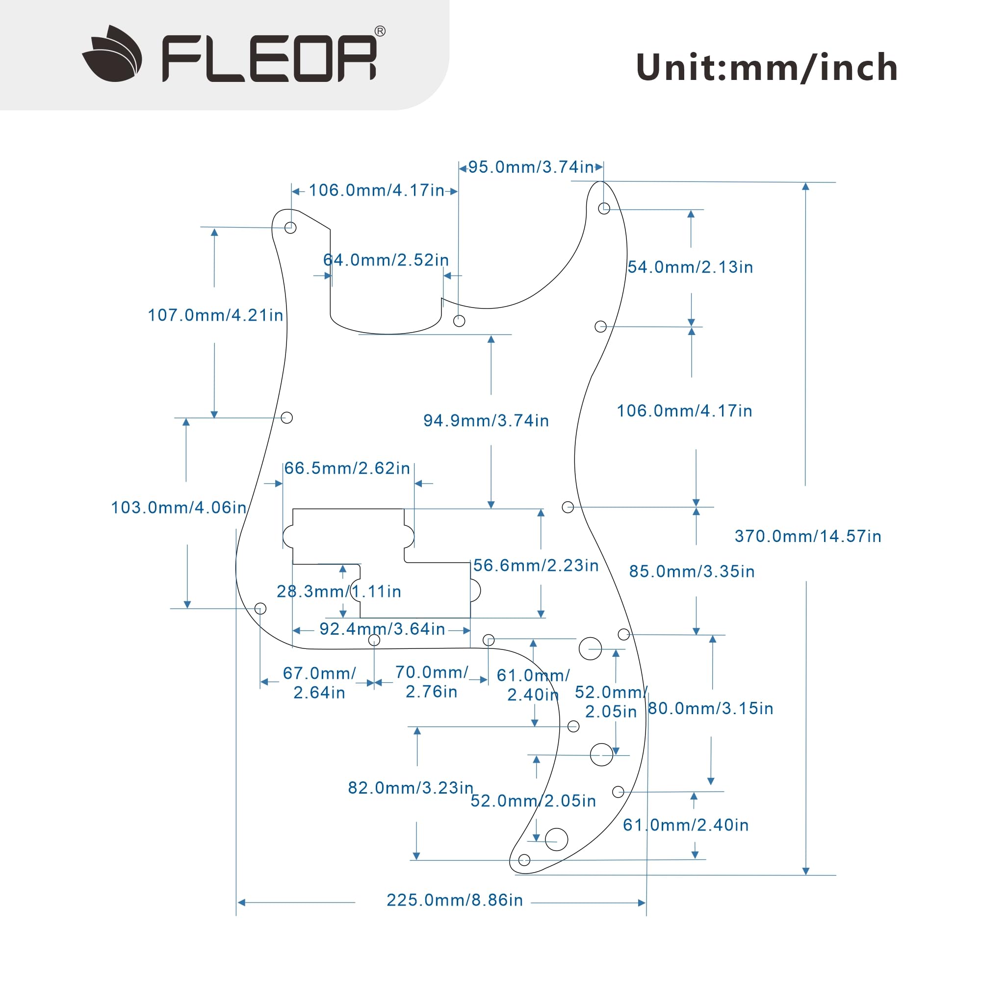 Fleor 3Ply Black P Bass Pickguard Guitar Scratch Plate Pick Guard For 4 String American/Mexican Standard P Bass Style