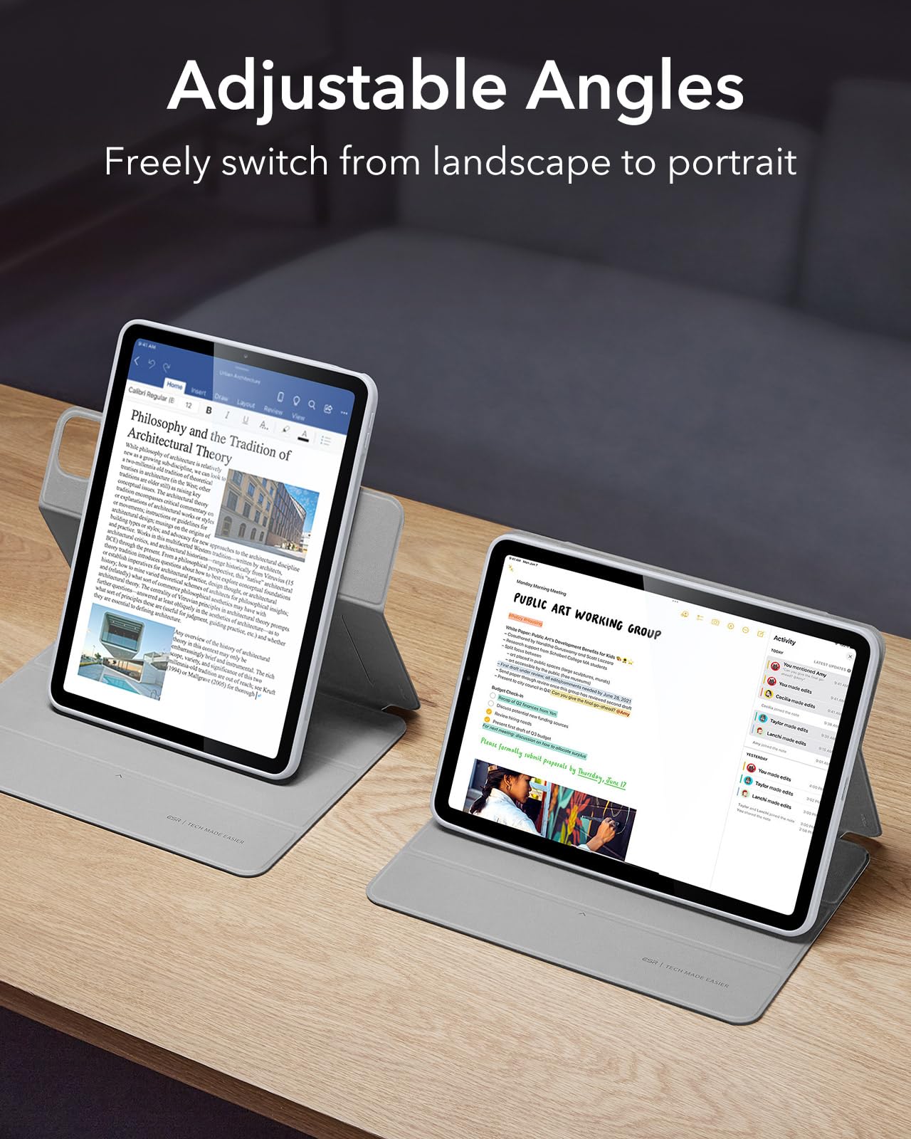 Esr For Ipad Air 11 Inch Case (2025) M3/M2, Ipad Air 7Th/6Th/5Th/4Th Generation Case (2024/2022/2020) 10.9 Inch With Pencil Holder, Removable Magnetic Cover, Vertical Stand, Rebound 360 Series, Grey