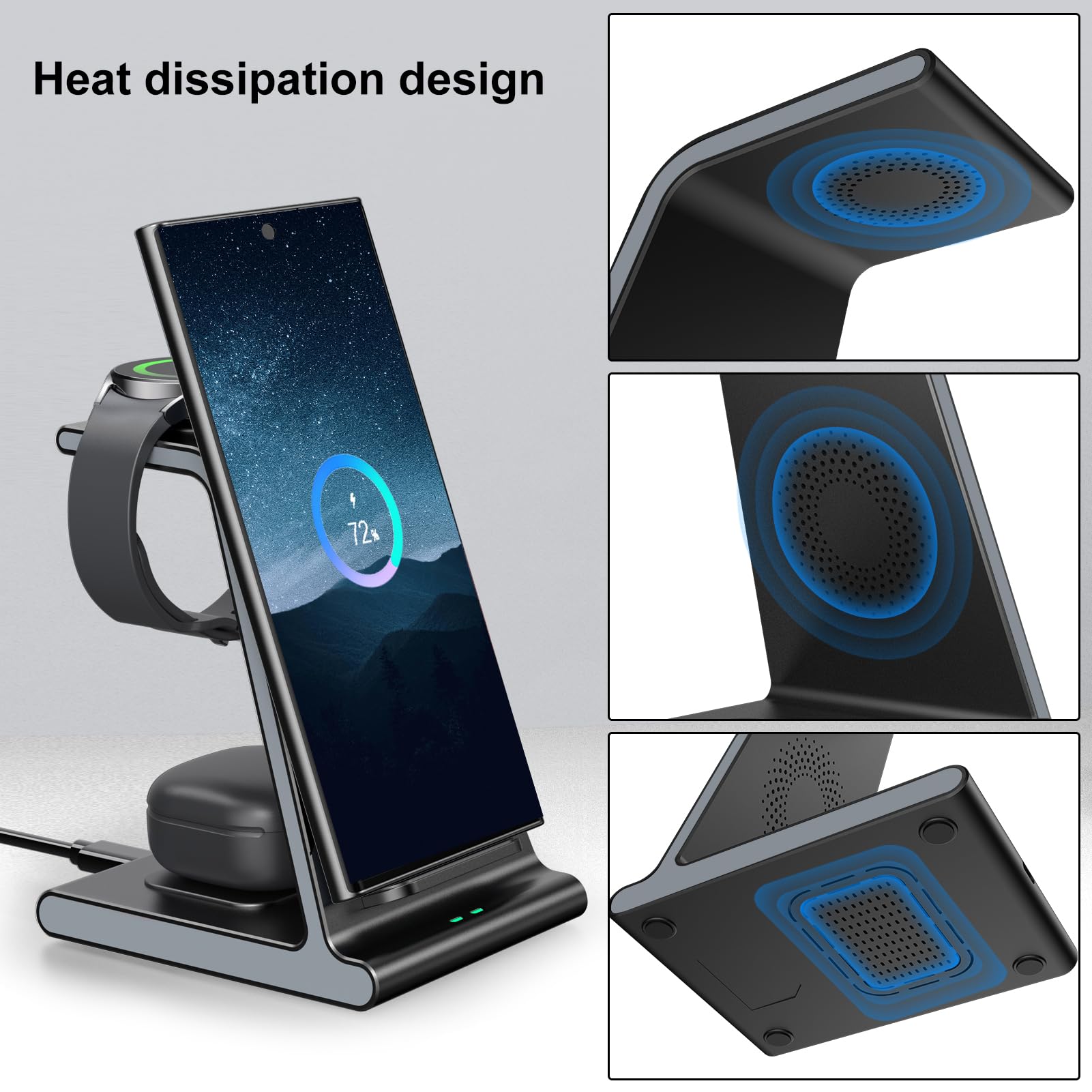 Wireless Charger For Samsung S25 Ultra, Charging Station For Galaxy S25/S25 Edge/S24 Ultra/S24+/S24/S23/S22/Note 20/Z Flip 7/Fol
