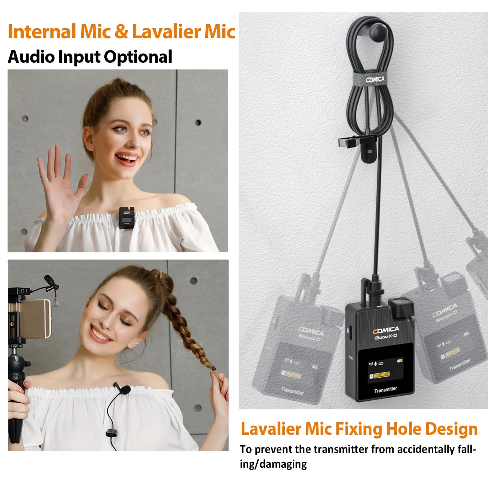 Comica Boomx-D2 Wireless Lavalier Microphone, 2.4G Dual Lapel Mic With 2 Transmitters, Noise Cancellation, 656Ft Range, Compatib