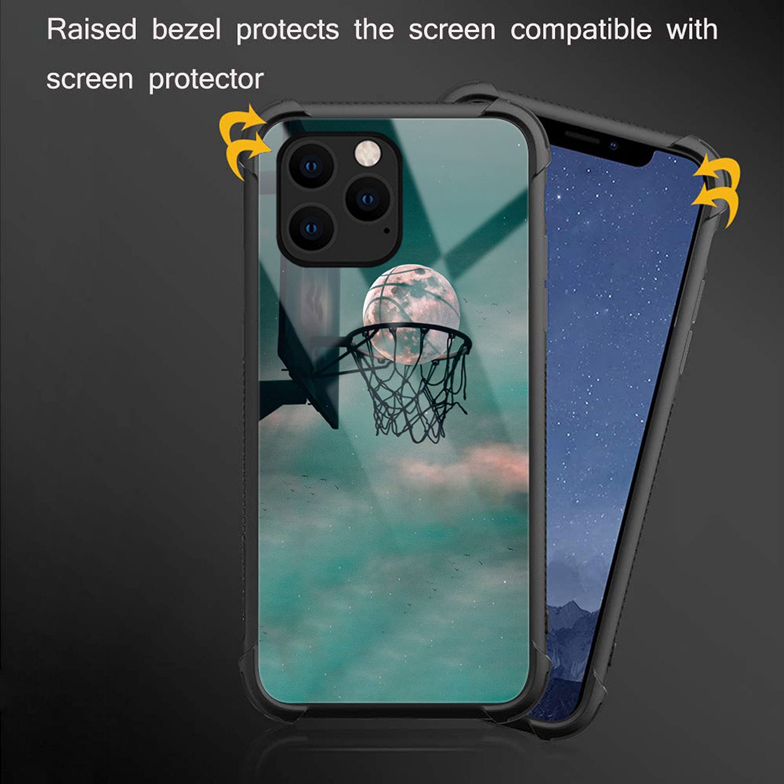 CARLOCA iPhone 13 Mini Case Shockproof Anti-Scratch Polycarbonate Moon Basketball Love Graphic
