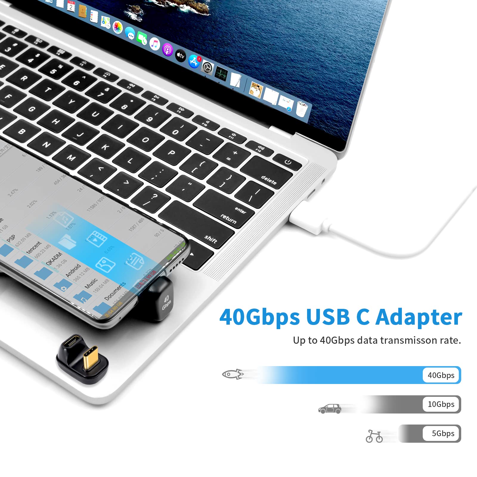 Duttek 180 Degree Usb C Adapter 40Gbps, 100W, 8K@60Hz, Usb C Female To Male Extender Adapter Compatible With Rog Ally, Steam Dec