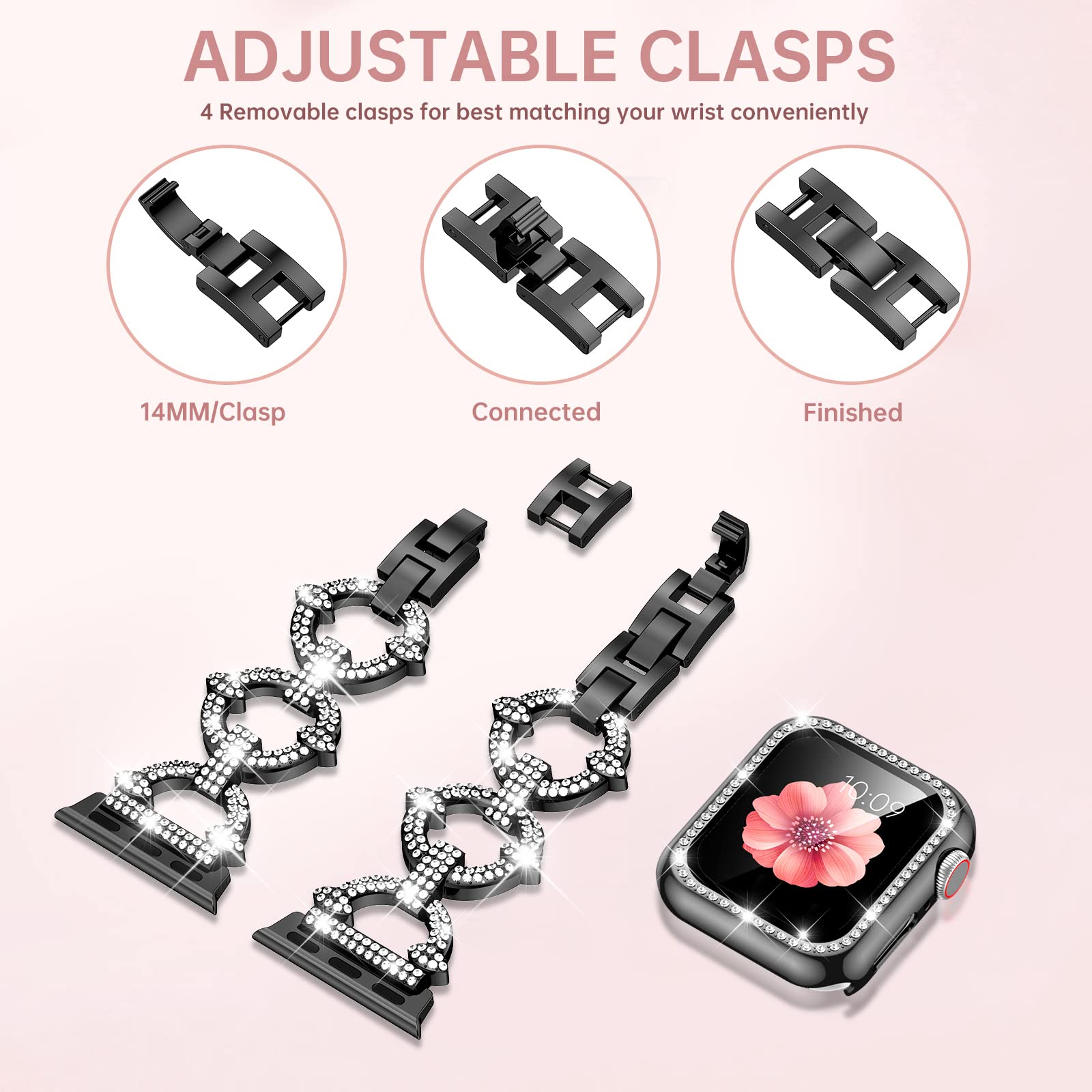 Mesime Compatible With Apple Watch Band 38Mm 40Mm 41Mm 42Mm 44Mm 45Mm , Women Girl Bling Diamond Jewelry Metal Strap Bands With